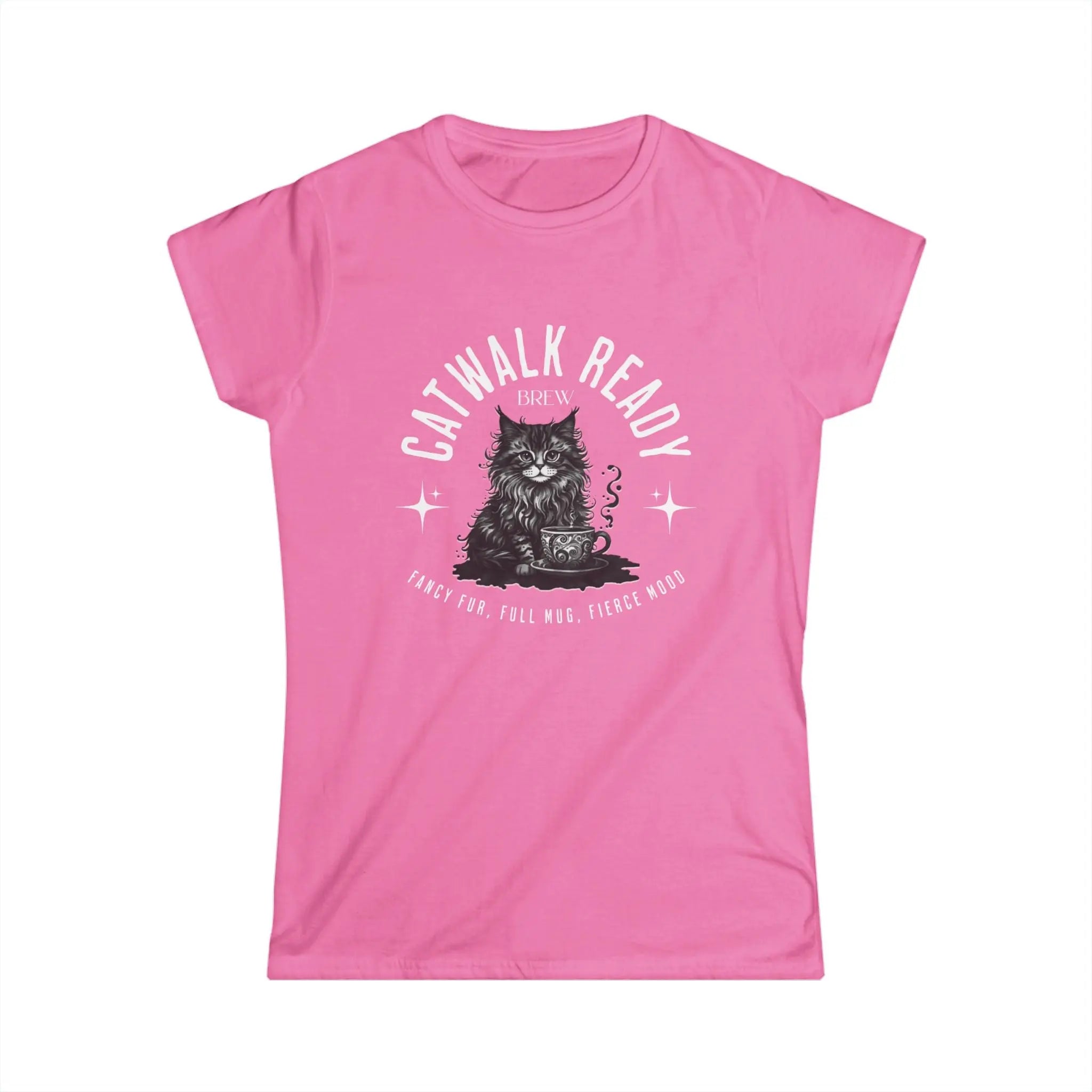 Elegant Cat Coffee T-Shirt – Catwalk Ready Brew, Fancy Fur, Full Mug, Fierce Mood Printify