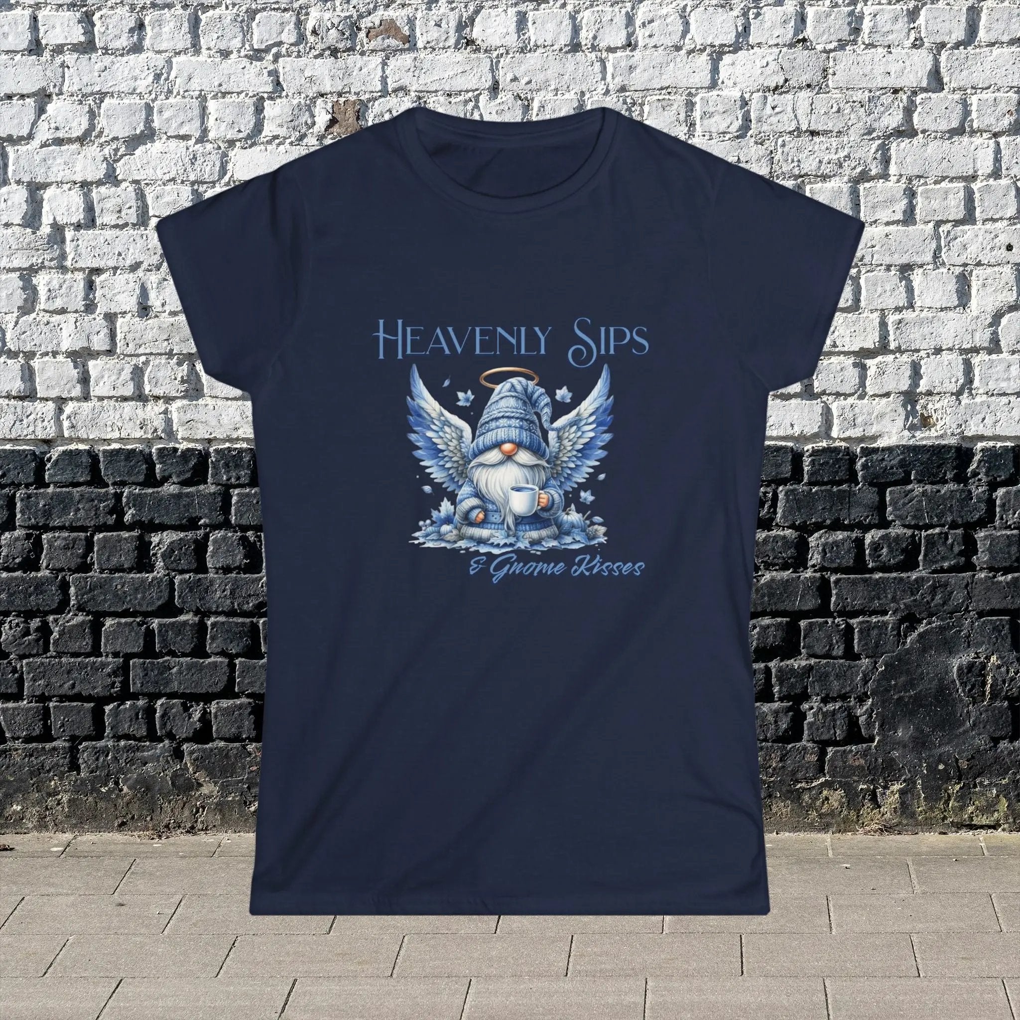 Heavenly Sips Tee, Cute Women's T-Shirt with gnome kisses, Funny Coffee Lovers Gift, Casual Everyday Wear, Cozy Winter Style, Birthday Present - Boldly Bitter Company
