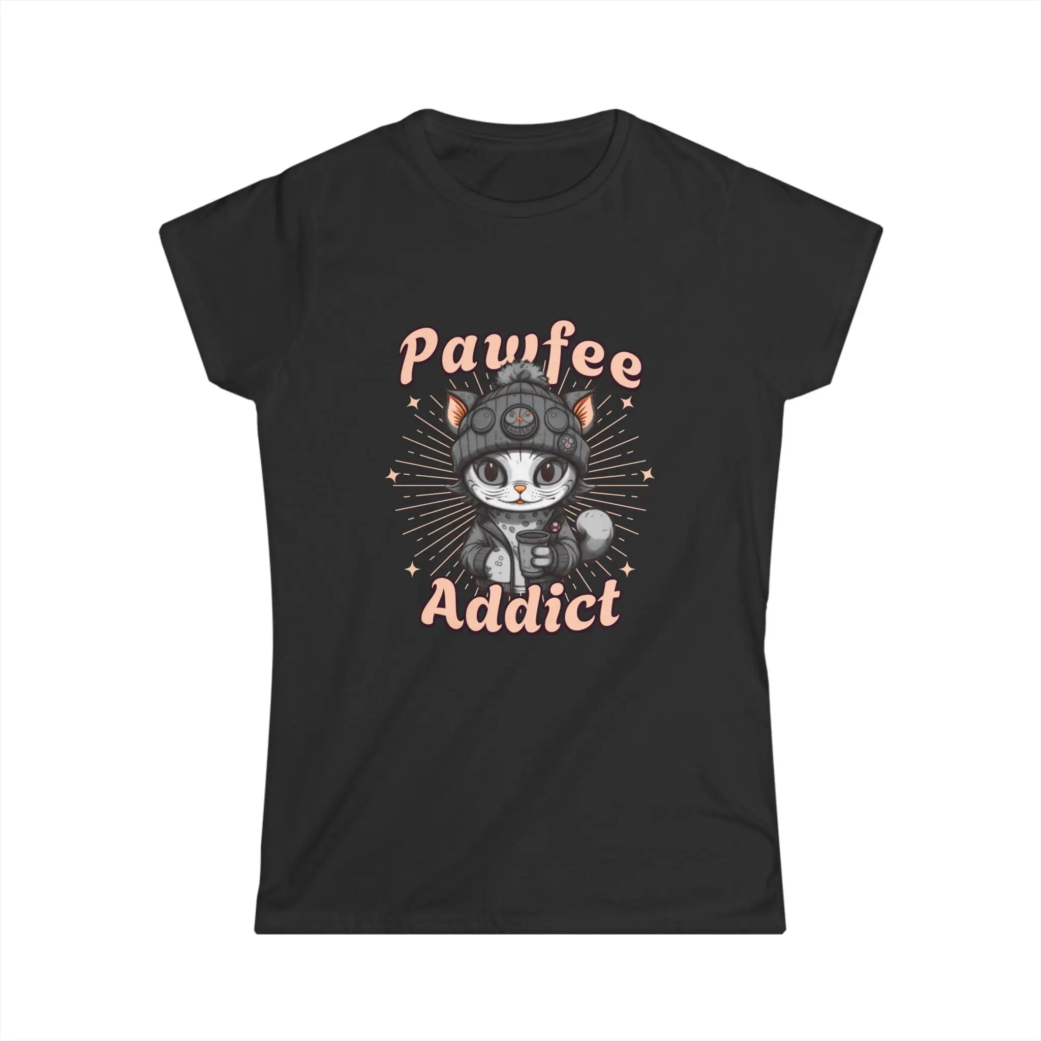 Pawfee Addict Tshirt- Cute Cat and Coffee T-Shirt Printify