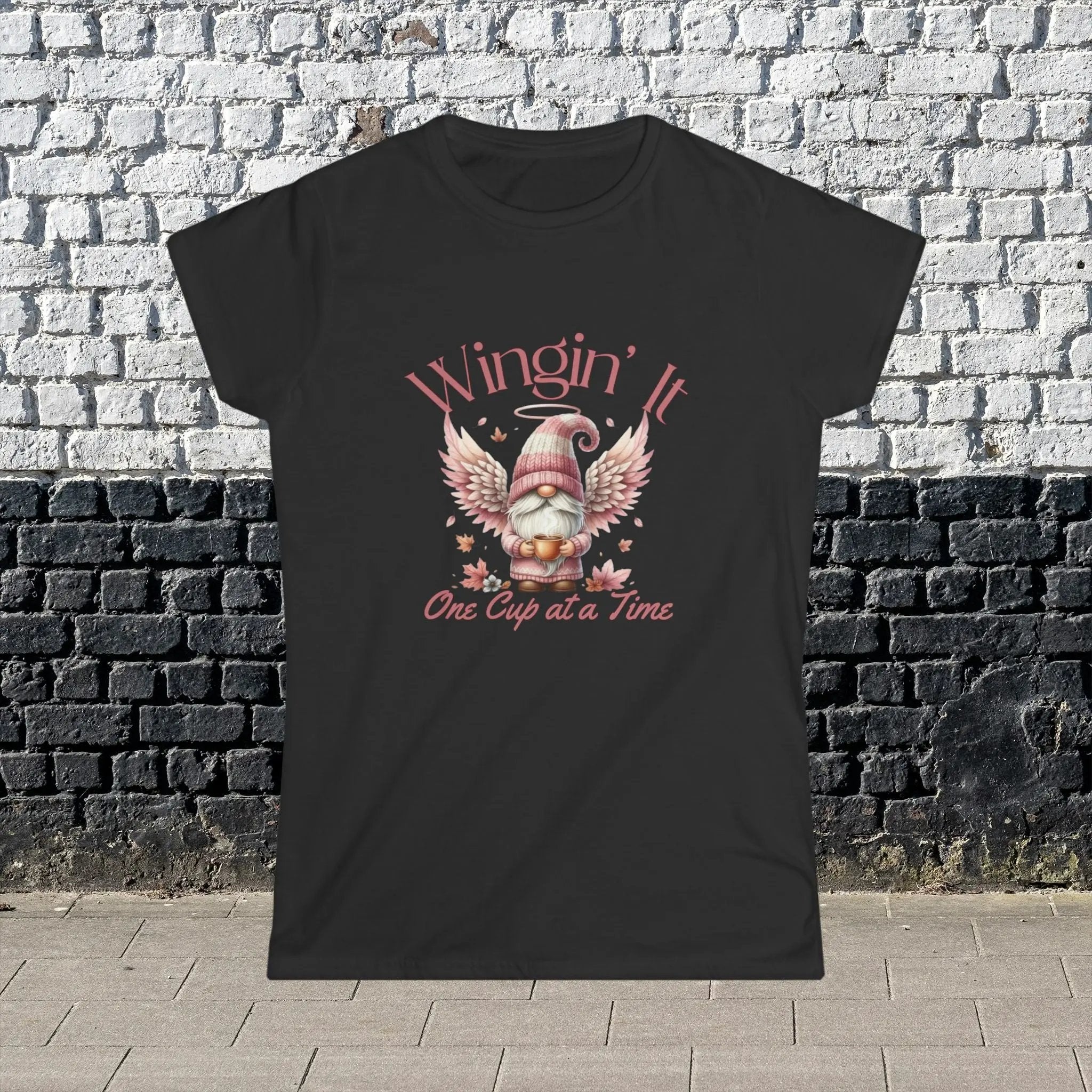 Wingin It Women's Tee - Cute Gnome Design, Comfortable Apparel, Gift for Coffee Lovers, Casual Everyday Wear, Seasonal T-Shirt - Boldly Bitter Company