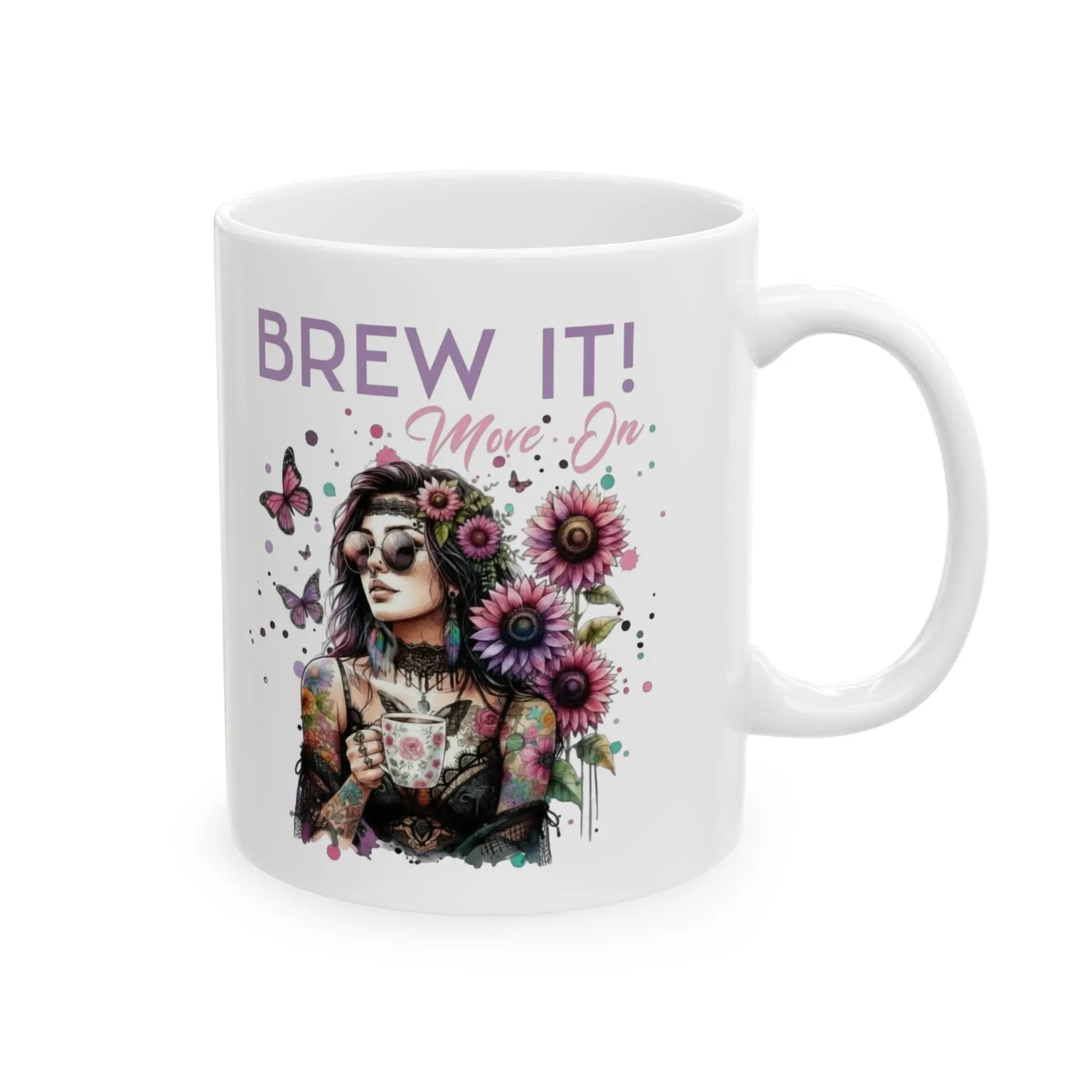Brew It! Ceramic Mug - Motivational Coffee Cup, Gift for Her, Floral Design, Home or Office Decor, Tea Lover's Gift Printify