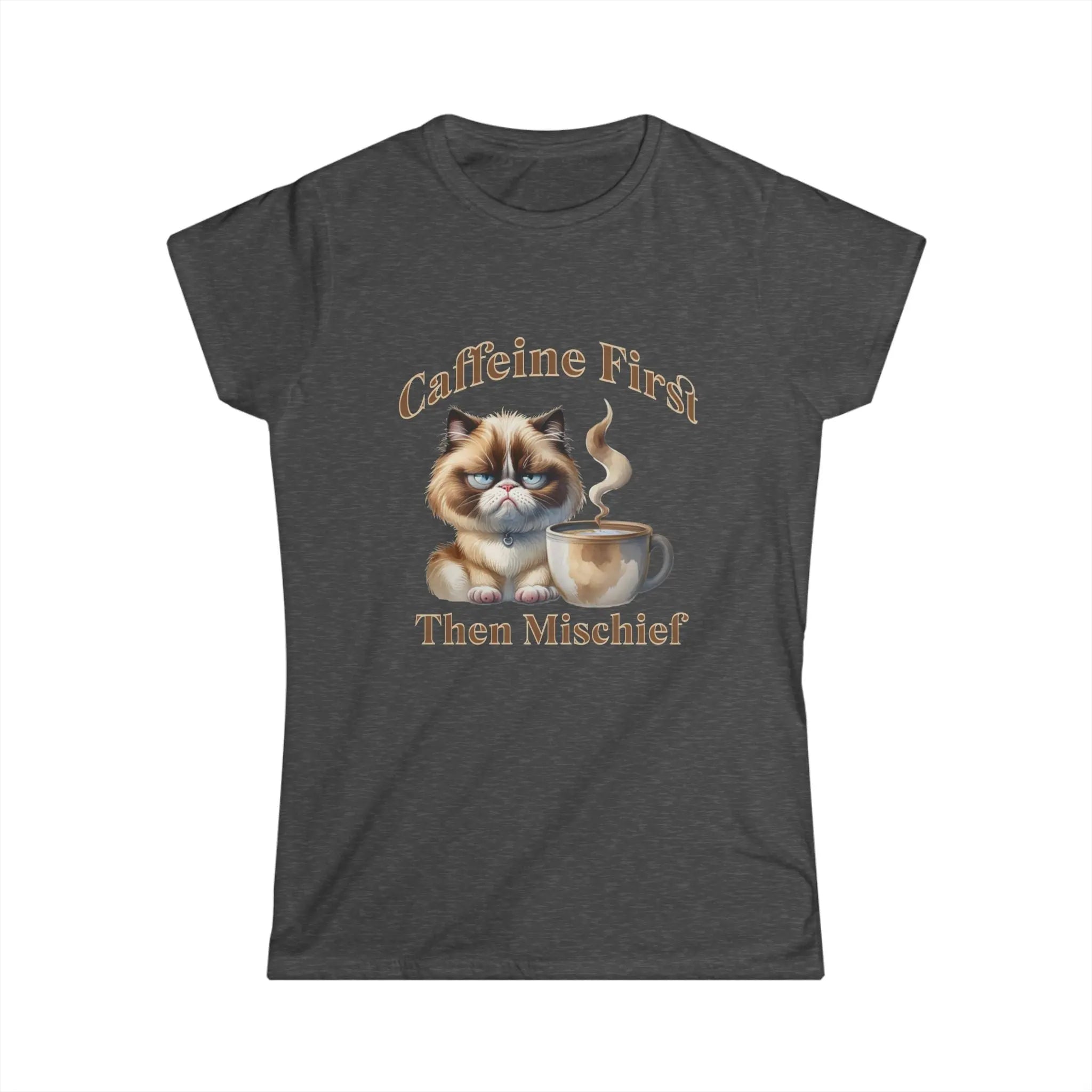 Caffeine First - Then Mischief Tee, Cat Coffee Tee, Cat Mischief T-shirt Printify