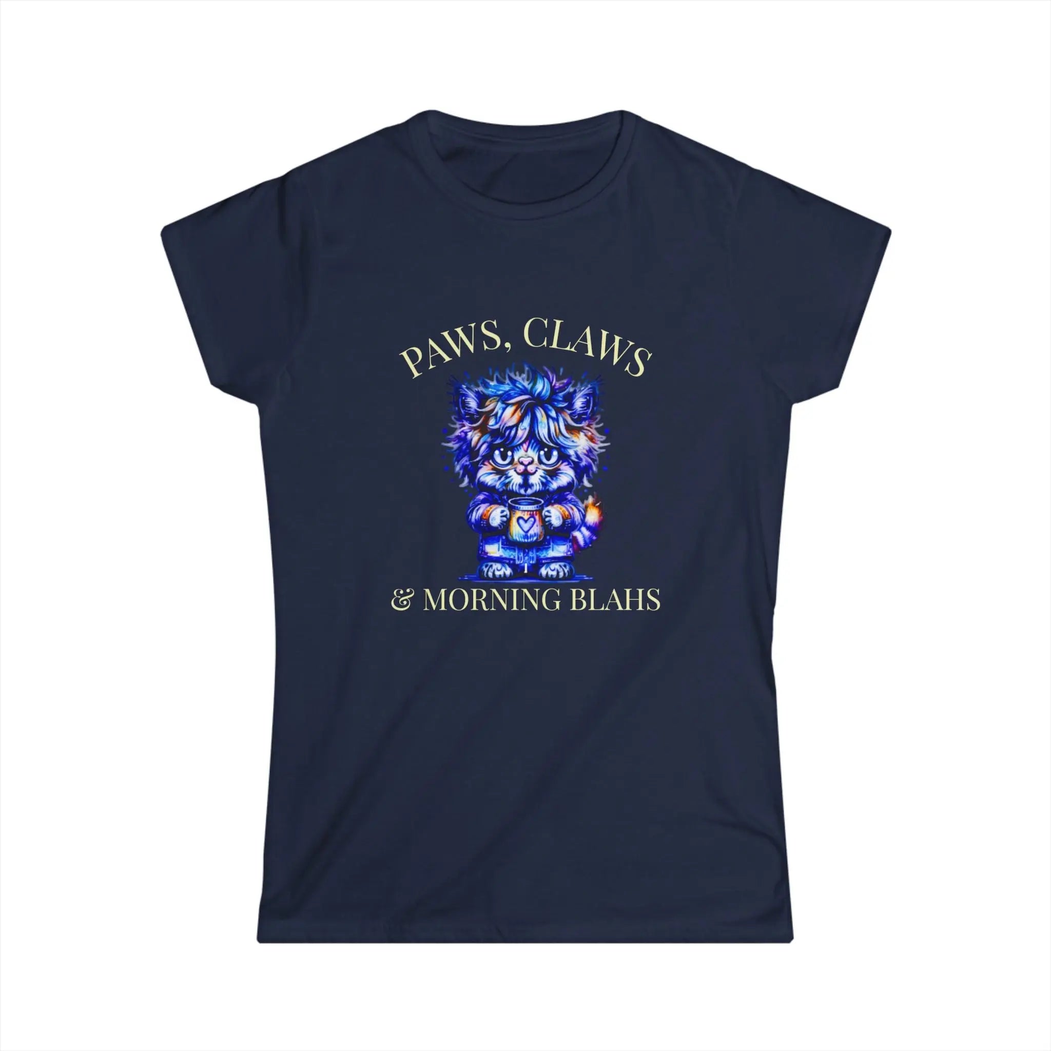 Morning Blahs Tshirt - Cute Colorful Cat and Coffee Tee Printify