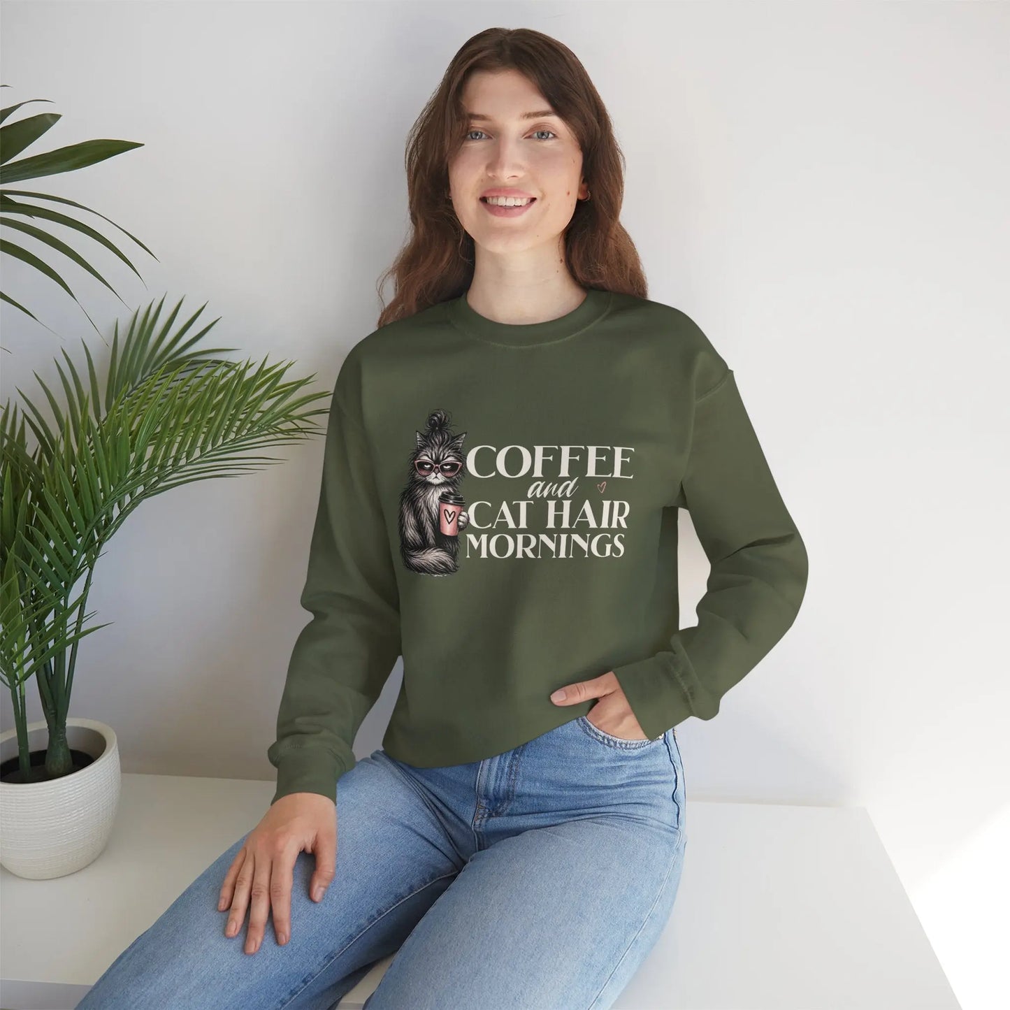 Coffee & Cat Hair Mornings Sweatshirt Printify