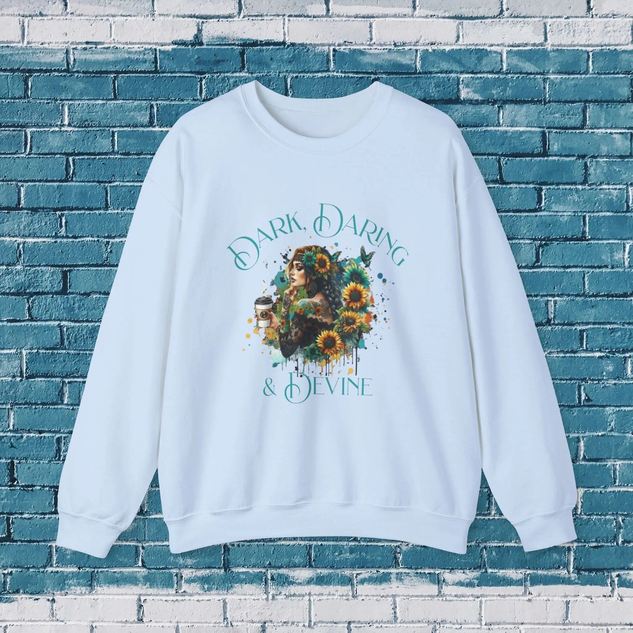 Divine Sweatshirt - Woman Sunflower Coffee Design, Cozy Casual Wear, Thoughtful Gift, Autumn Style, Floral Design - Boldly Bitter Company