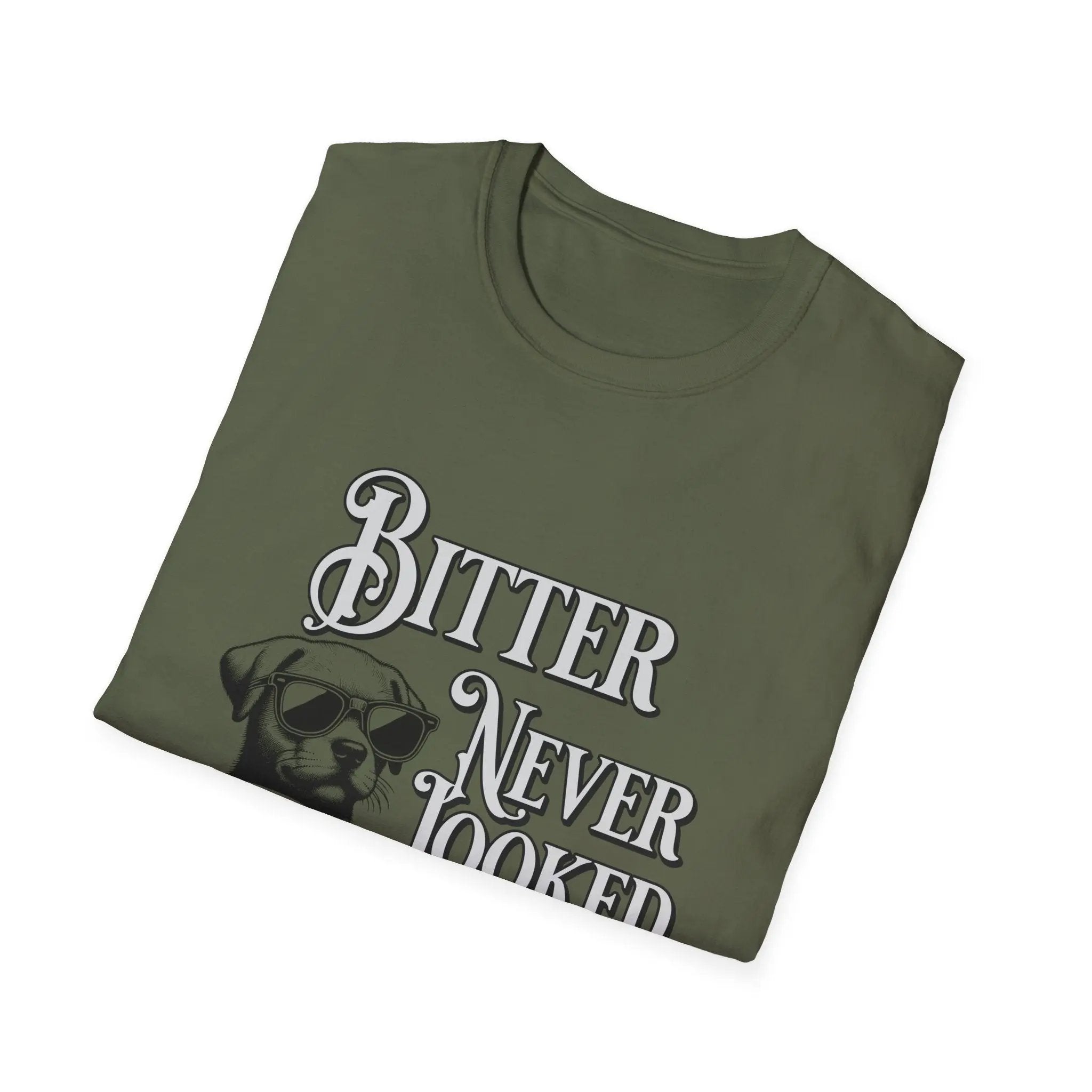 Men’s Coffee T-Shirt – Cool Dog with Shades, Bitter Never Looked This Good - Boldly Bitter Company