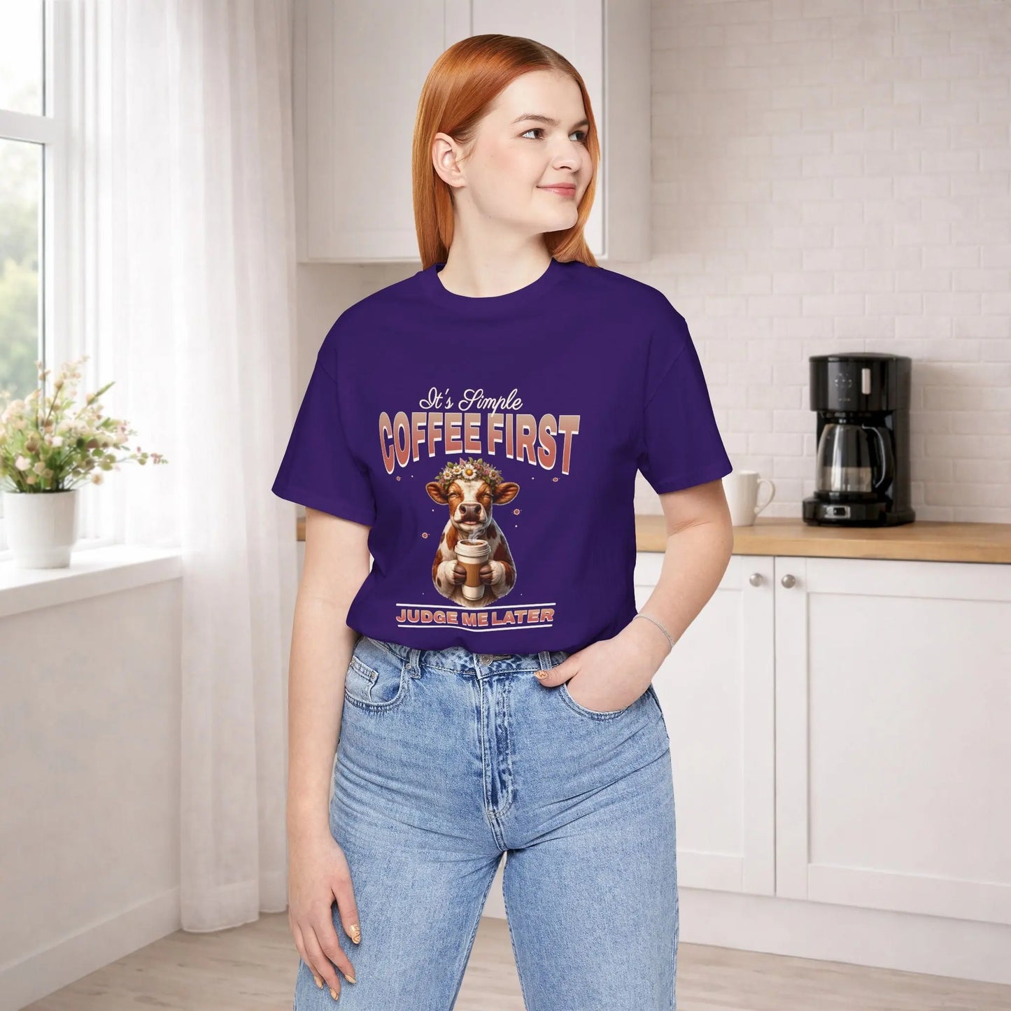Coffee First Judge Later Tee Printify