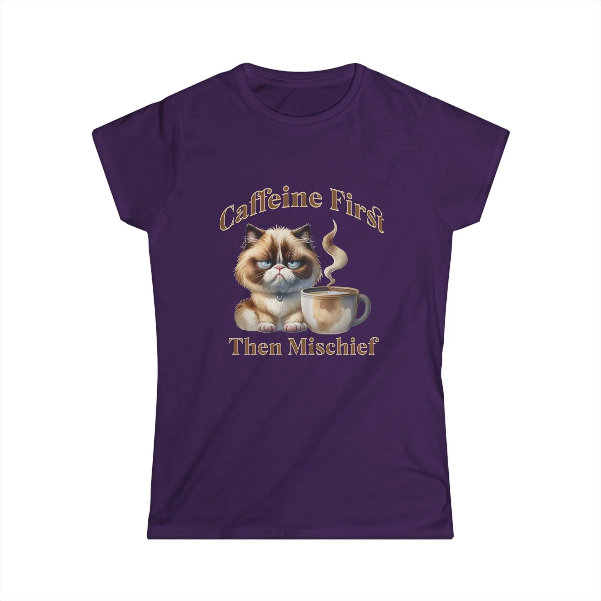 Caffeine First - Then Mischief Tee, Cat Coffee Tee, Cat Mischief T-shirt Printify