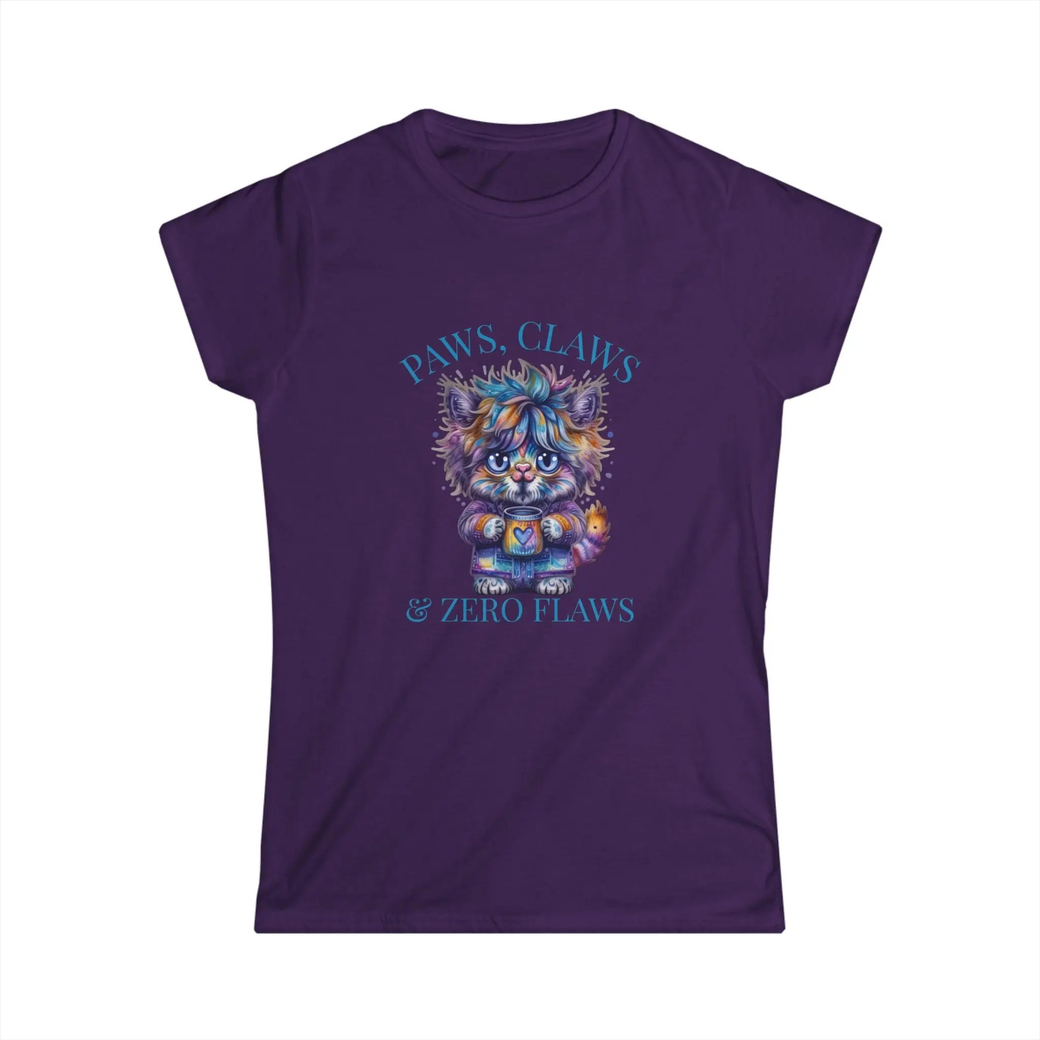 Fluffy Cat Coffee T-Shirt – Paws, Claws, and Zero Flaws Colorful Cat Tee Printify