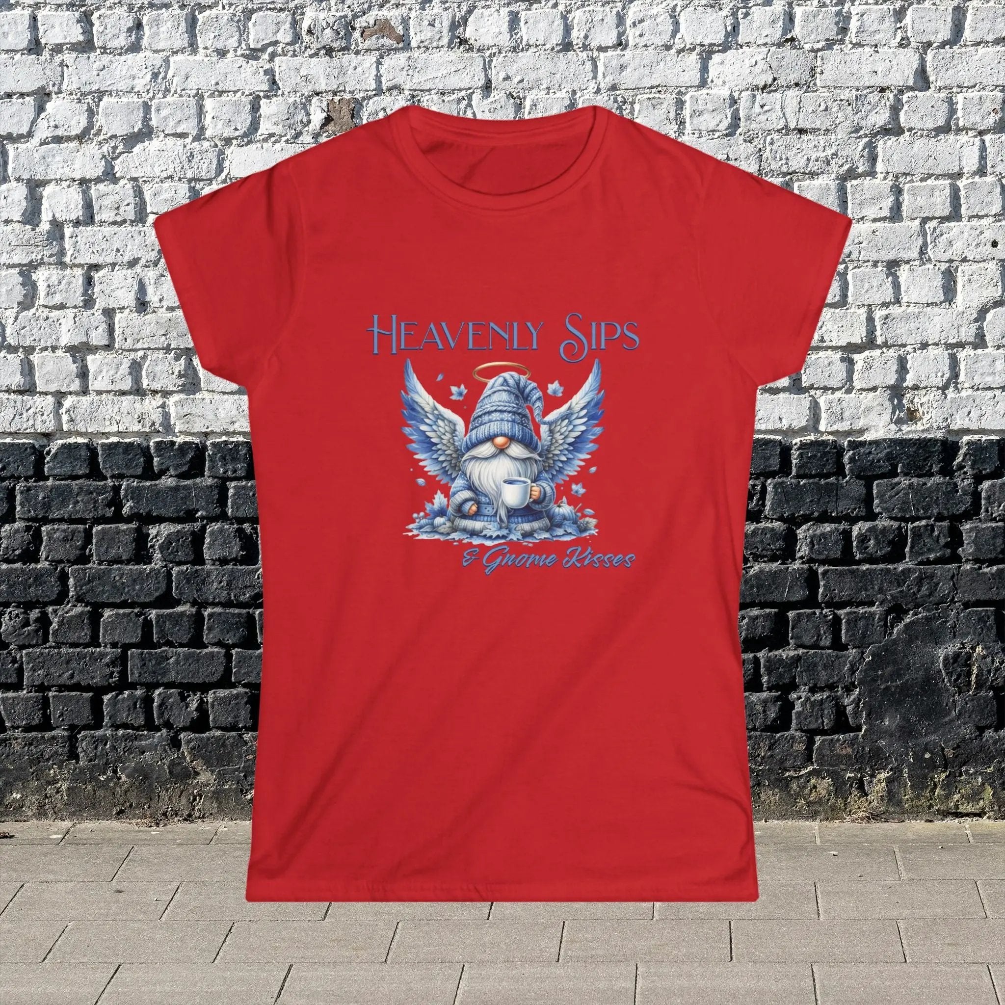 Heavenly Sips Tee, Cute Women's T-Shirt with gnome kisses, Funny Coffee Lovers Gift, Casual Everyday Wear, Cozy Winter Style, Birthday Present - Boldly Bitter Company