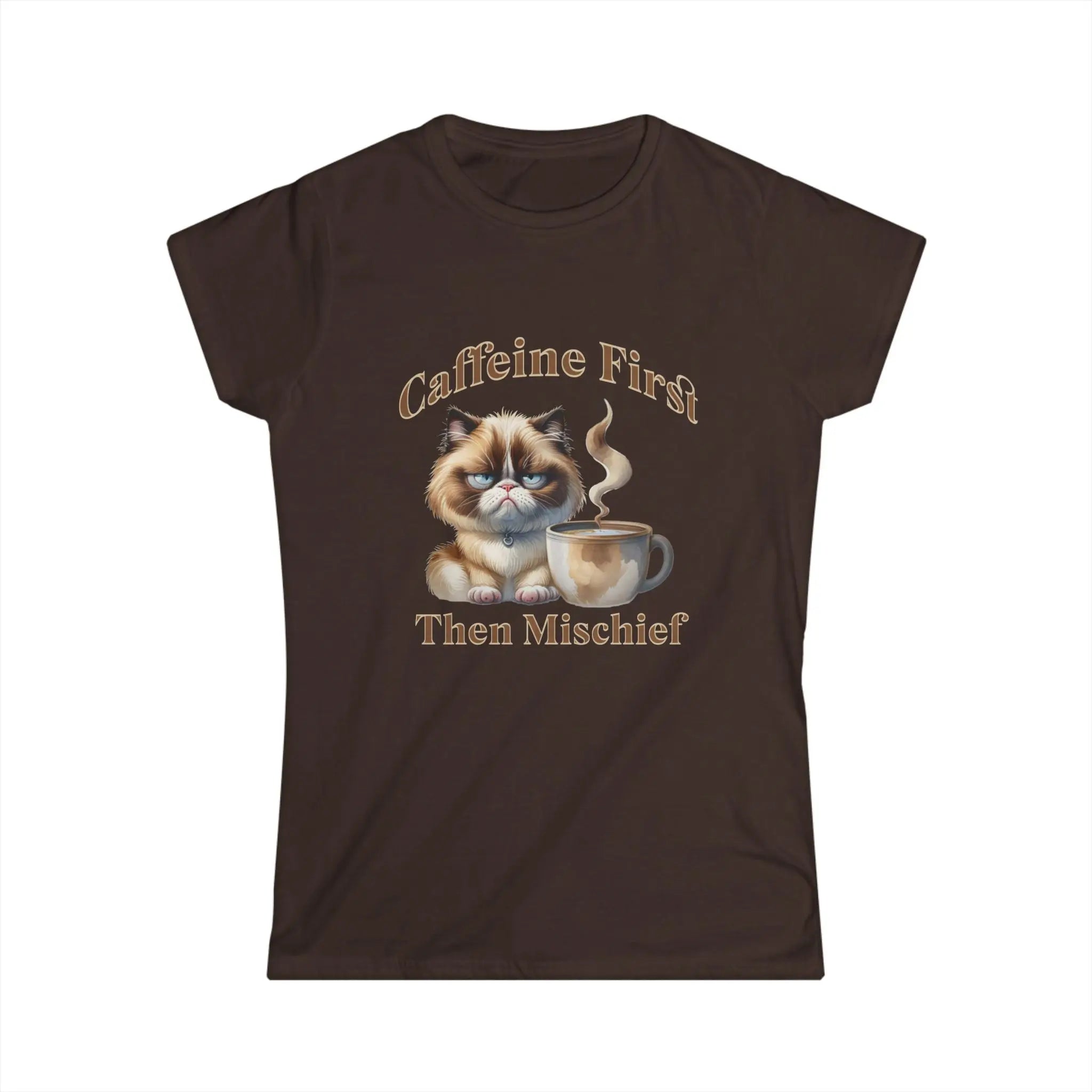 Caffeine First - Then Mischief Tee, Cat Coffee Tee, Cat Mischief T-shirt Printify