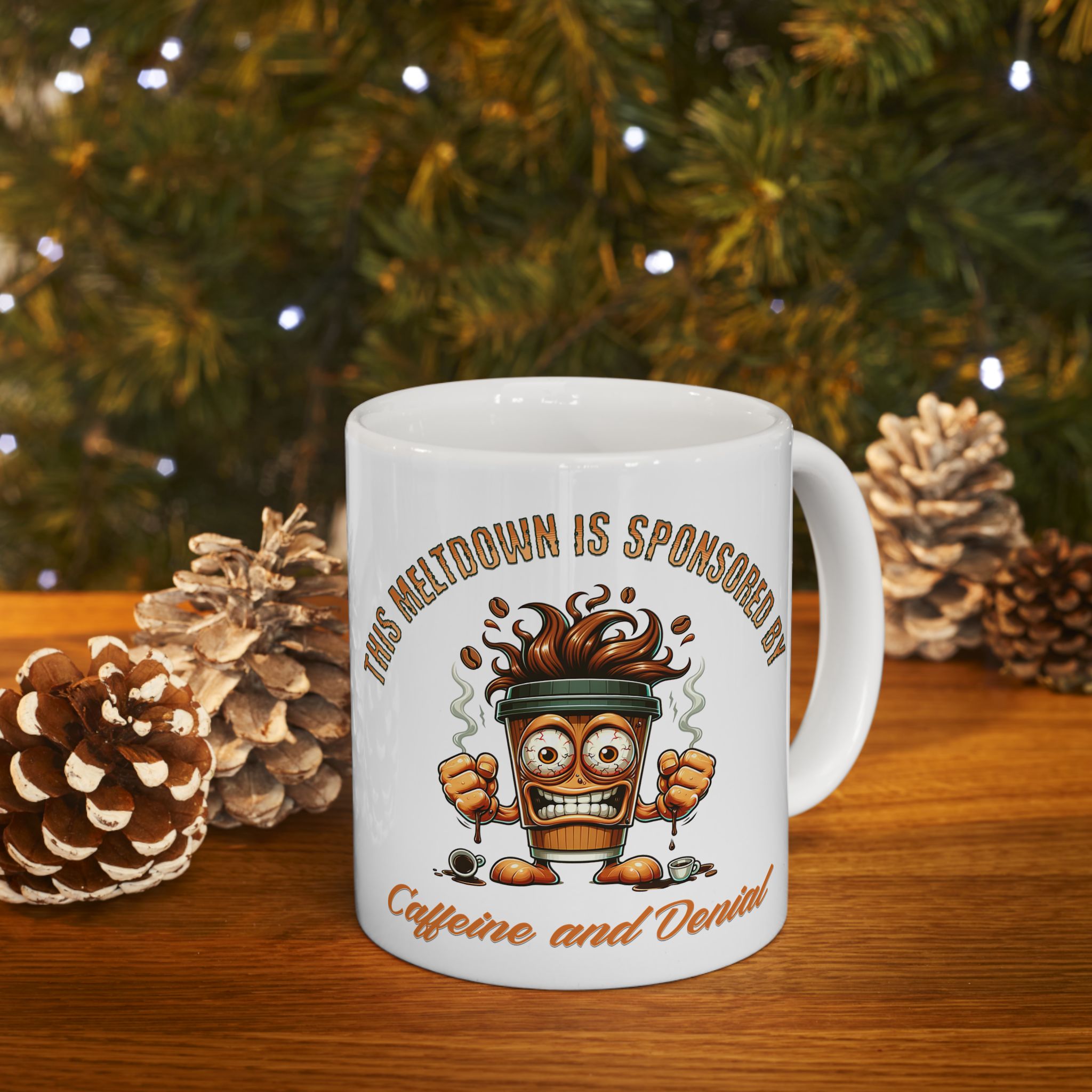 Caffeine and Denial Ceramic Coffee Mug Printify
