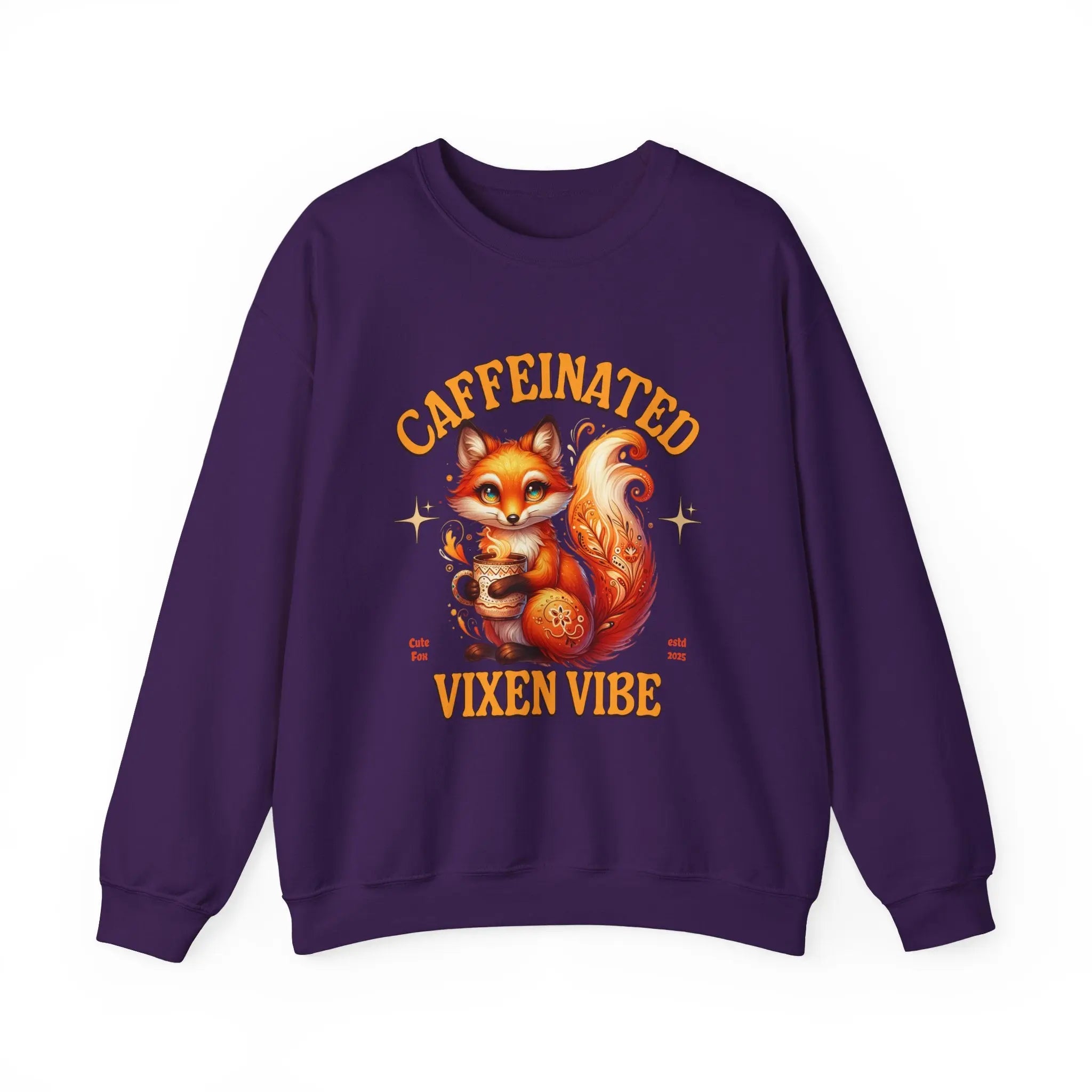 Caffeinated Vixen Vibe Sweatshirt, Cozy Unisex Crewneck for Coffee Lovers, Gift for Birthdays, Fall Fashion, Cute Animal Sweater Printify