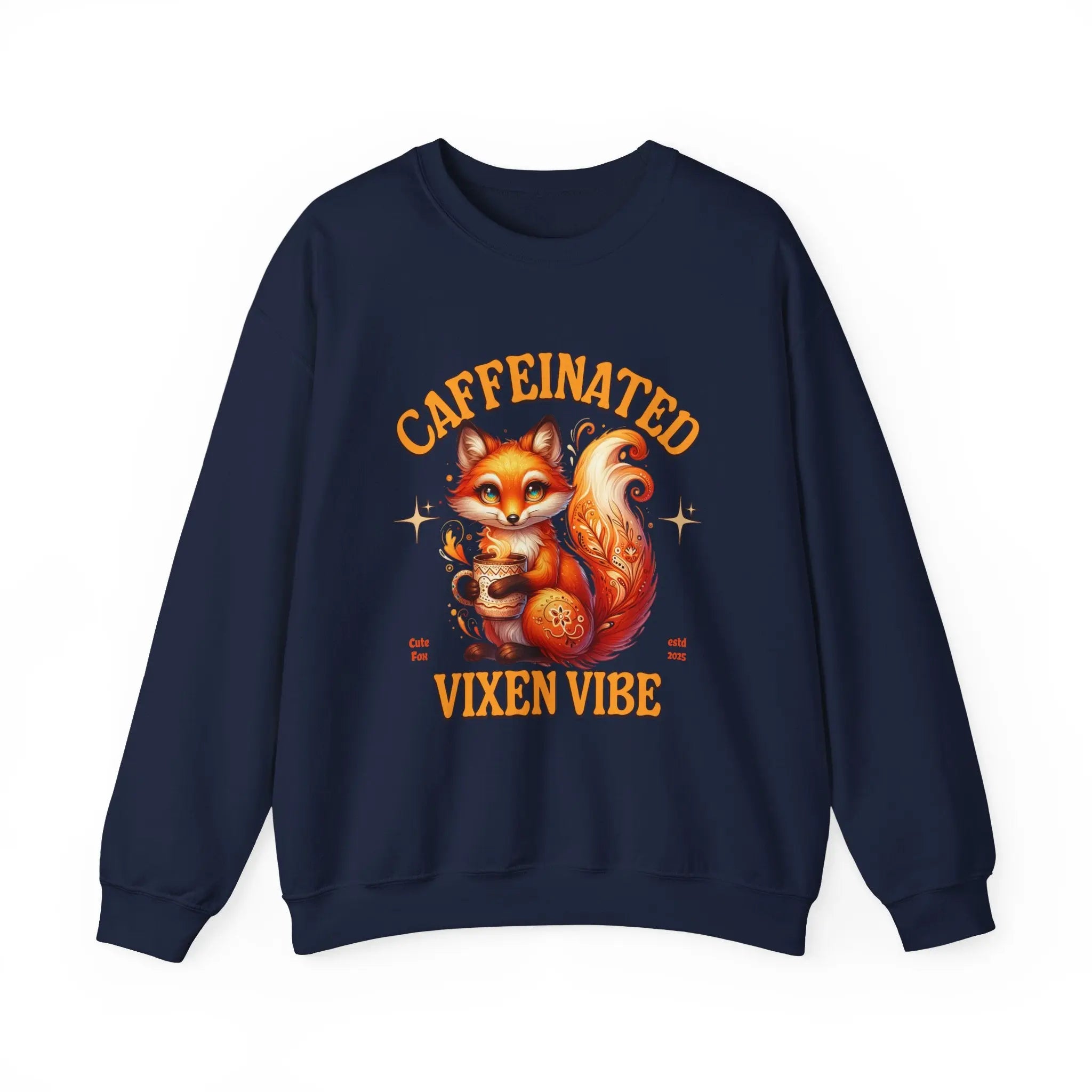 Caffeinated Vixen Vibe Sweatshirt, Cozy Unisex Crewneck for Coffee Lovers, Gift for Birthdays, Fall Fashion, Cute Animal Sweater Printify