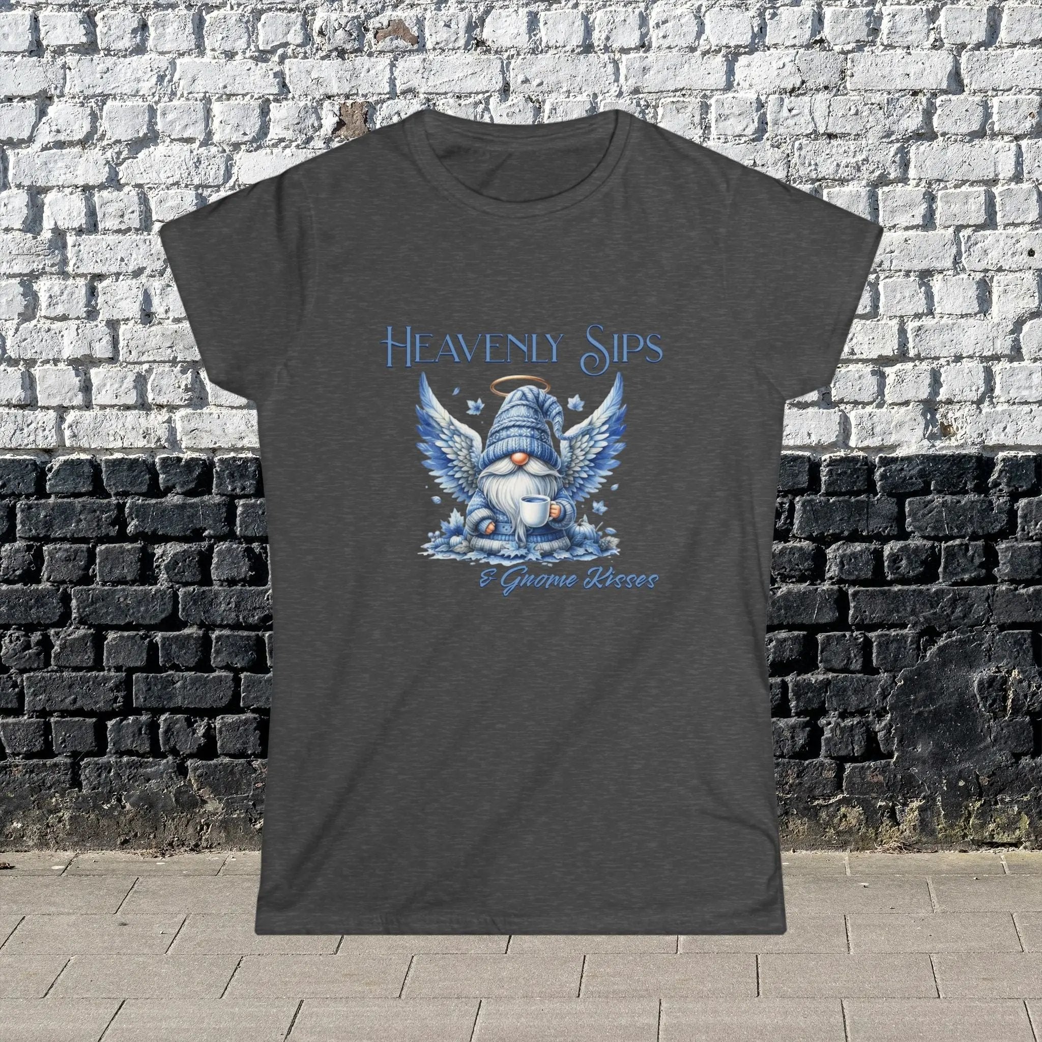 Heavenly Sips Tee, Cute Women's T-Shirt with gnome kisses, Funny Coffee Lovers Gift, Casual Everyday Wear, Cozy Winter Style, Birthday Present - Boldly Bitter Company