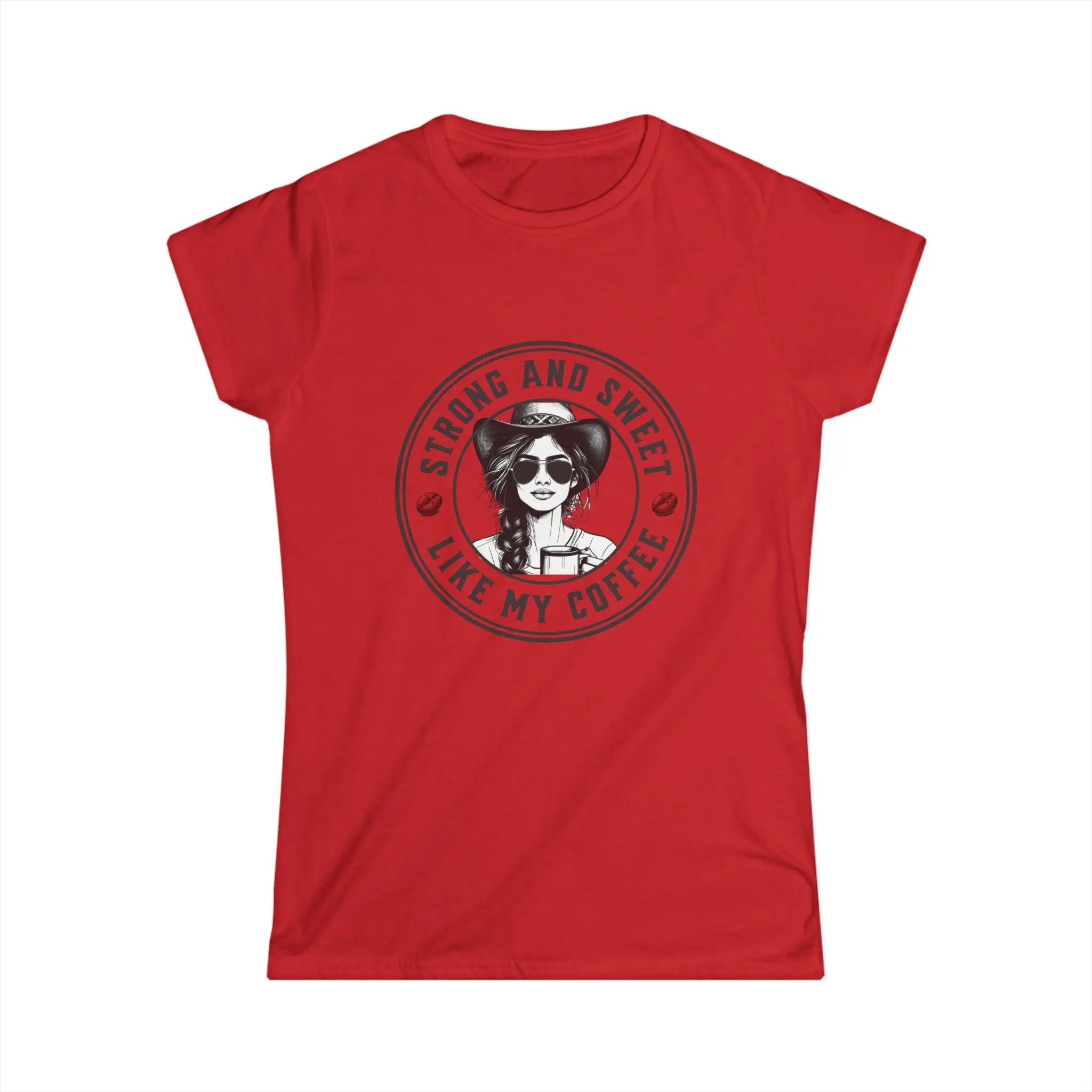 Strong And Sweet Tshirt - Cowgirl Drinking Coffee Like My Coffee Design Printify