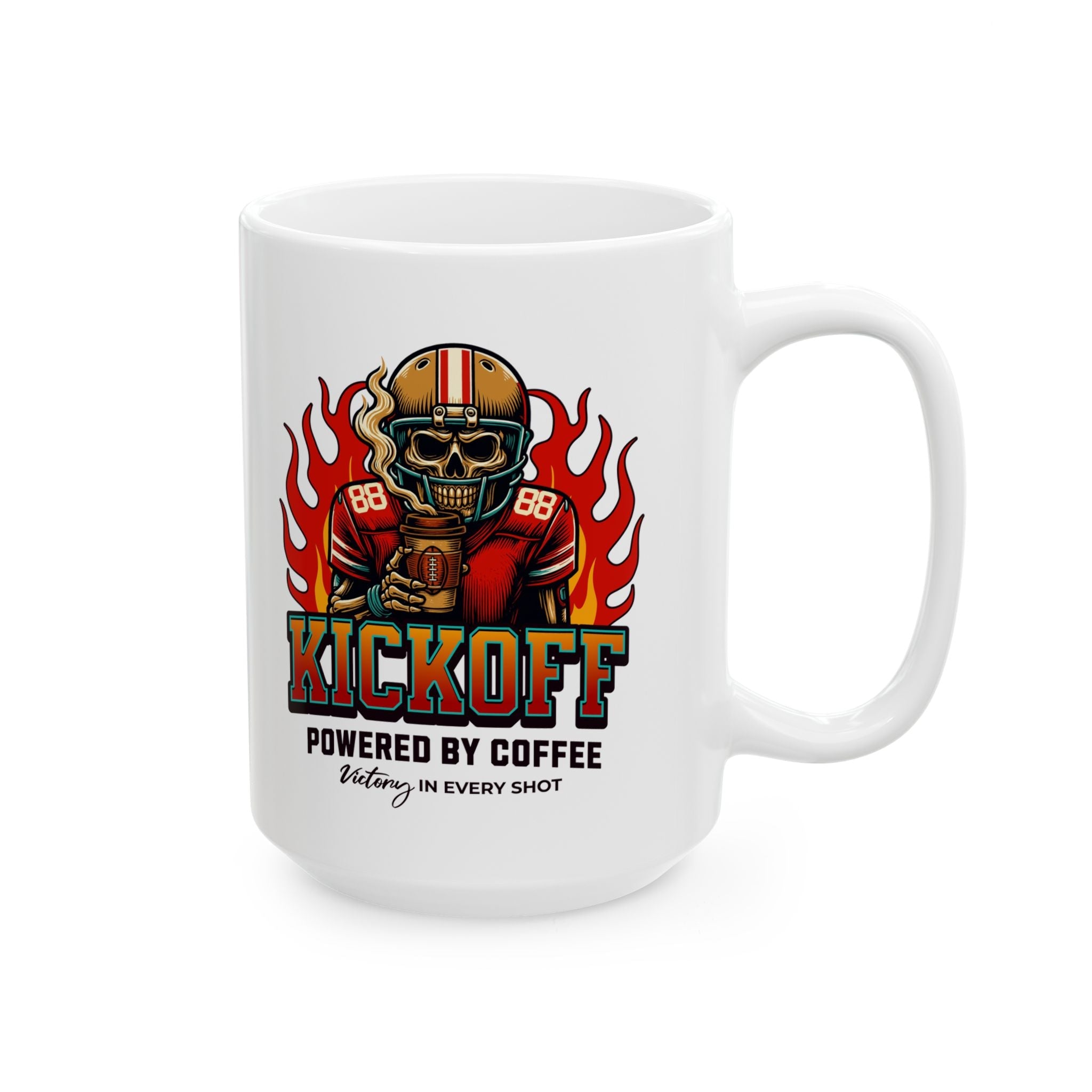 Kickoff Powered by Coffee 15 oz Mug Printify