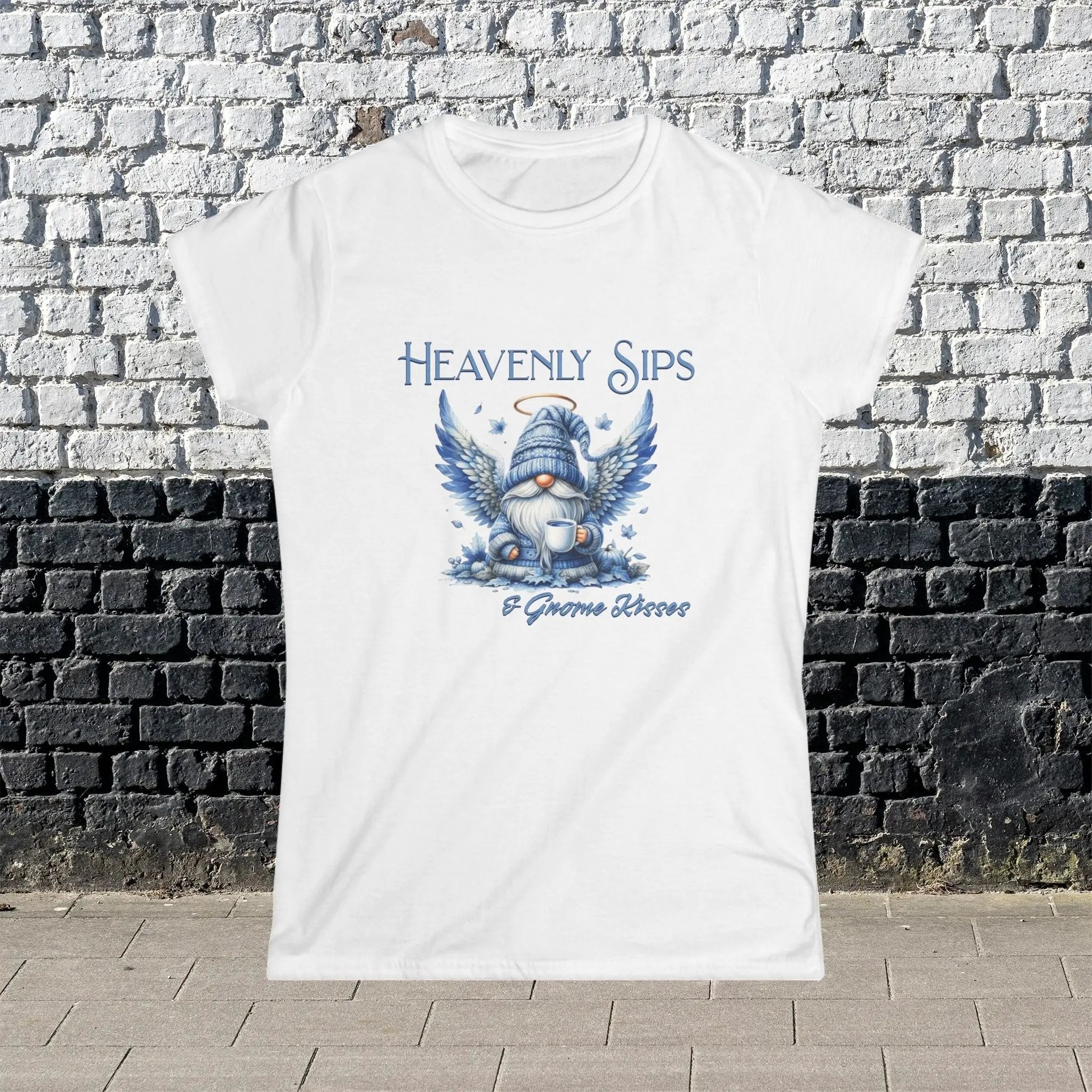 Heavenly Sips Tee, Cute Women's T-Shirt with gnome kisses, Funny Coffee Lovers Gift, Casual Everyday Wear, Cozy Winter Style, Birthday Present - Boldly Bitter Company