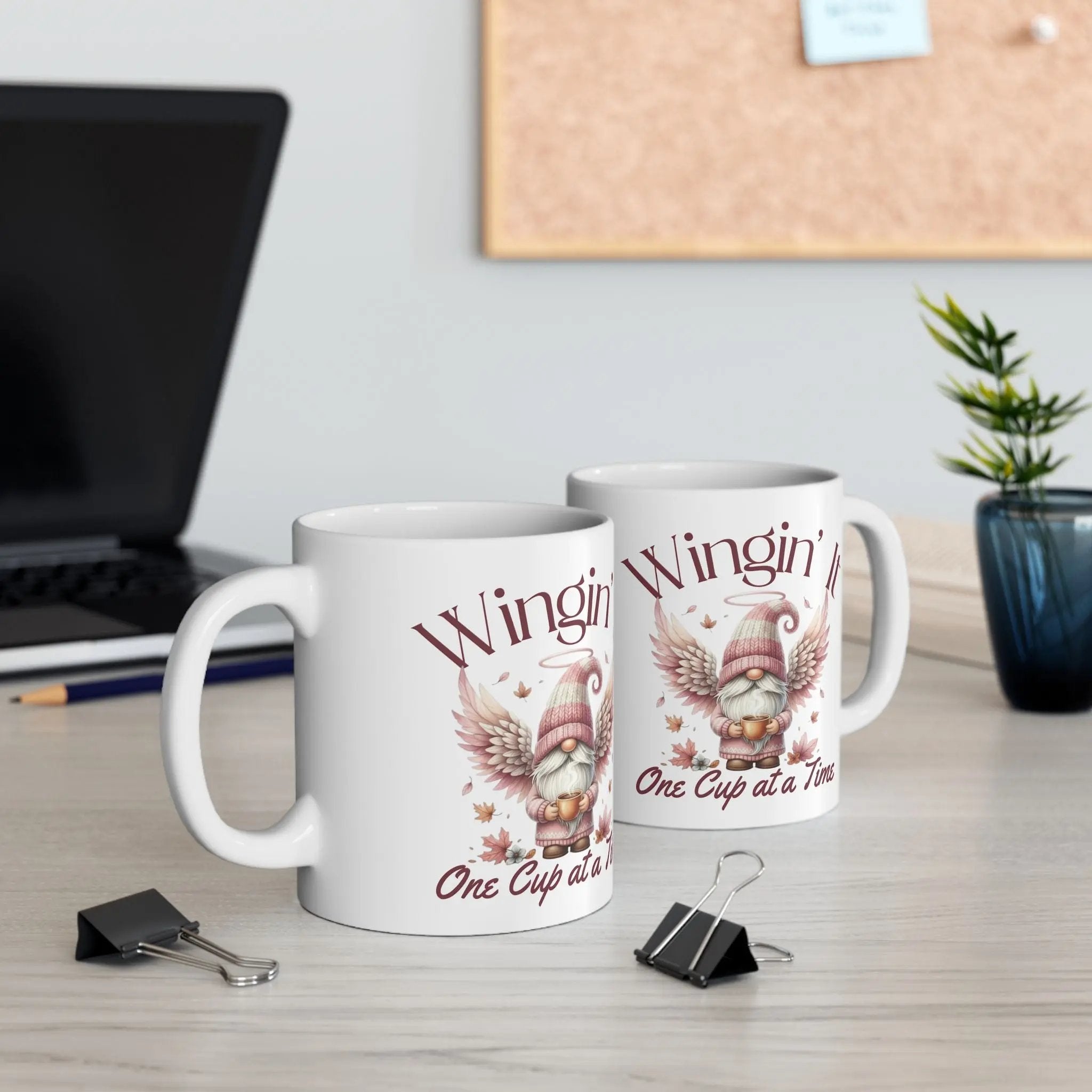 Wingin It Coffee Mug - Cute Gnome Angel Coffee Mug Printify