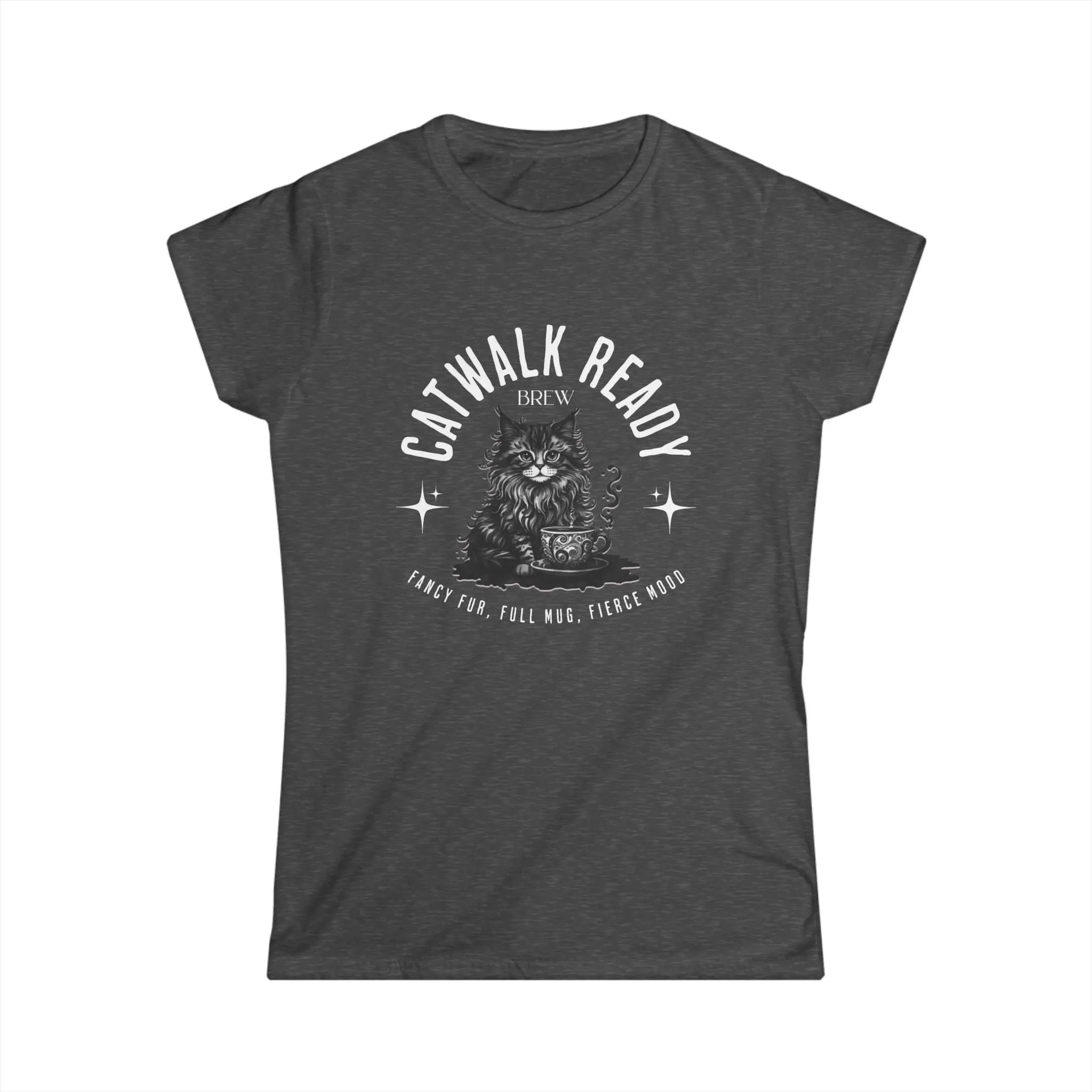 Elegant Cat Coffee T-Shirt – Catwalk Ready Brew, Fancy Fur, Full Mug, Fierce Mood Printify