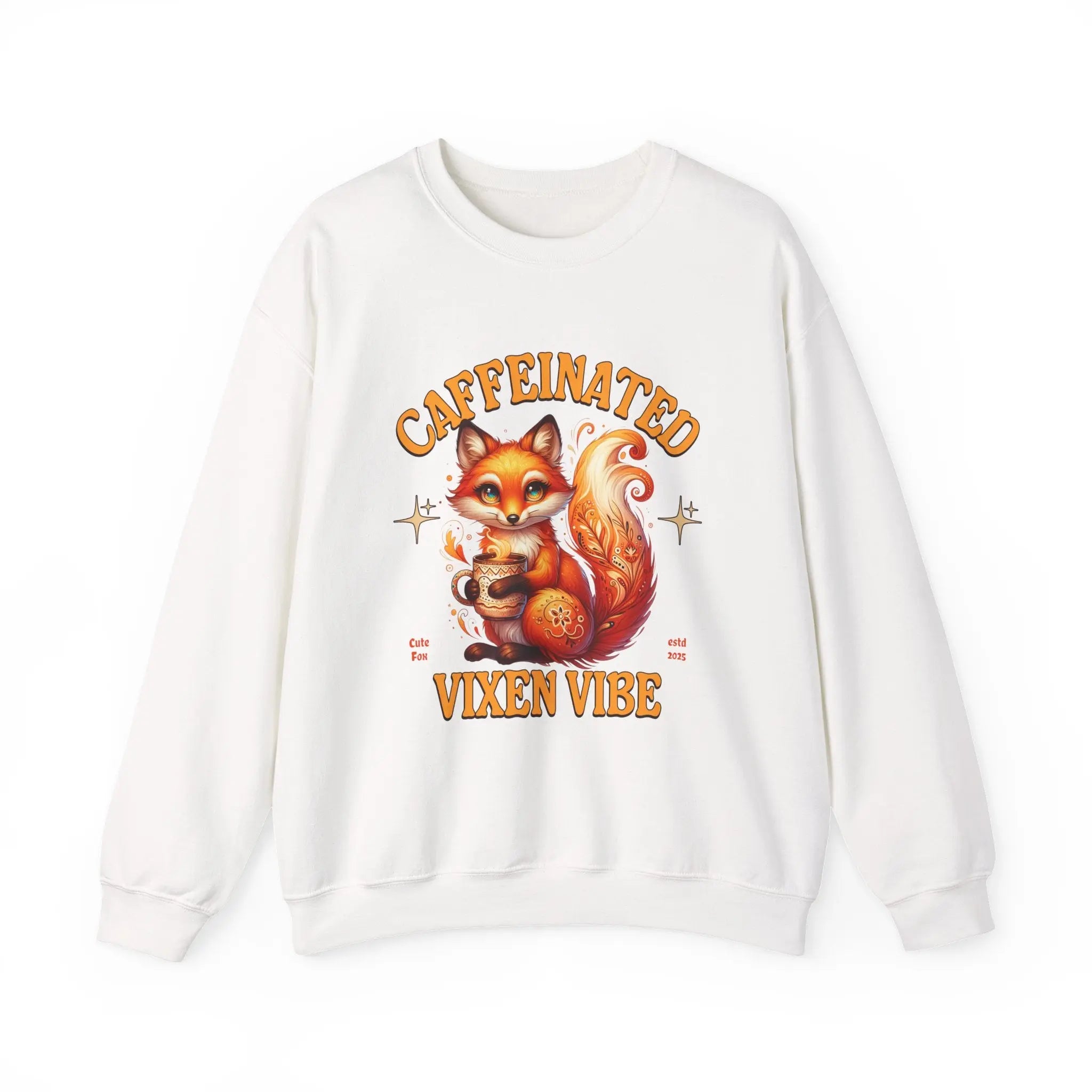 Caffeinated Vixen Vibe Sweatshirt, Cozy Unisex Crewneck for Coffee Lovers, Gift for Birthdays, Fall Fashion, Cute Animal Sweater Printify