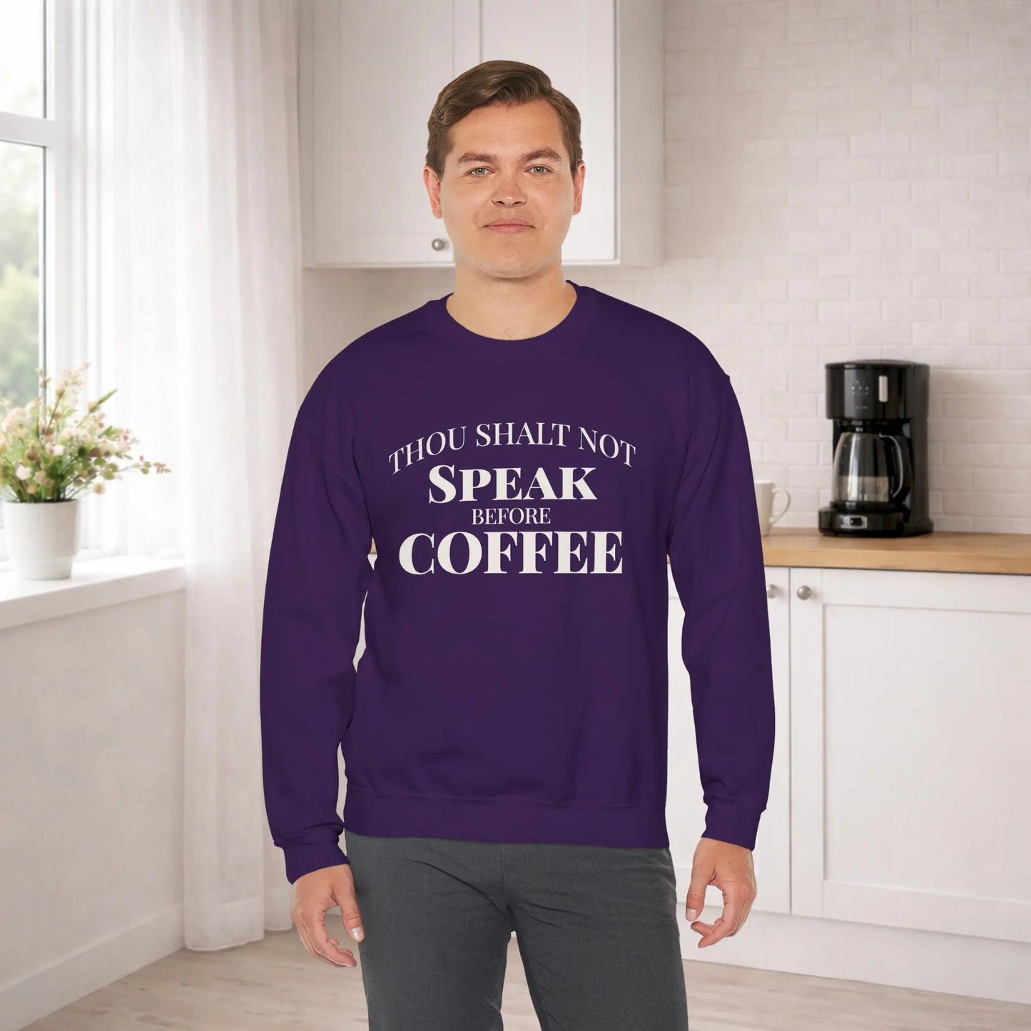 Speak Before Coffee Sweatshirt Printify