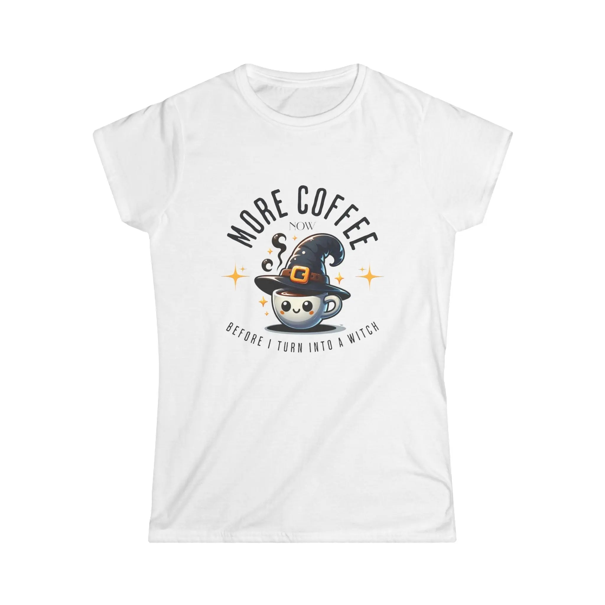 More Coffee Now T-Shirt | Cute Witch Coffee Tee, Halloween Gift, Funny Shirt, Coffee Lover Apparel, Spooky Season Outfit Printify