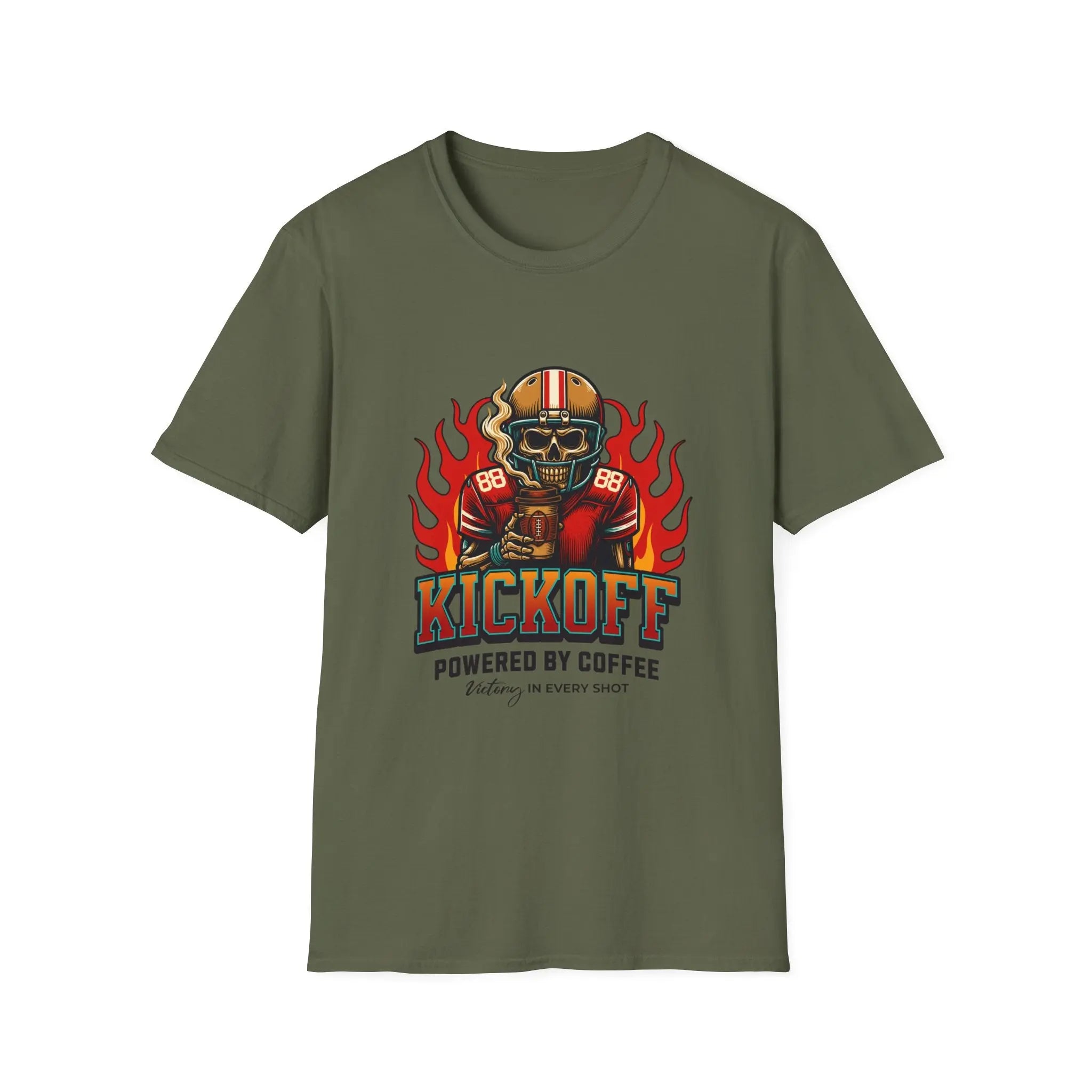 Kickoff Powered by Coffee T-Shirt Printify