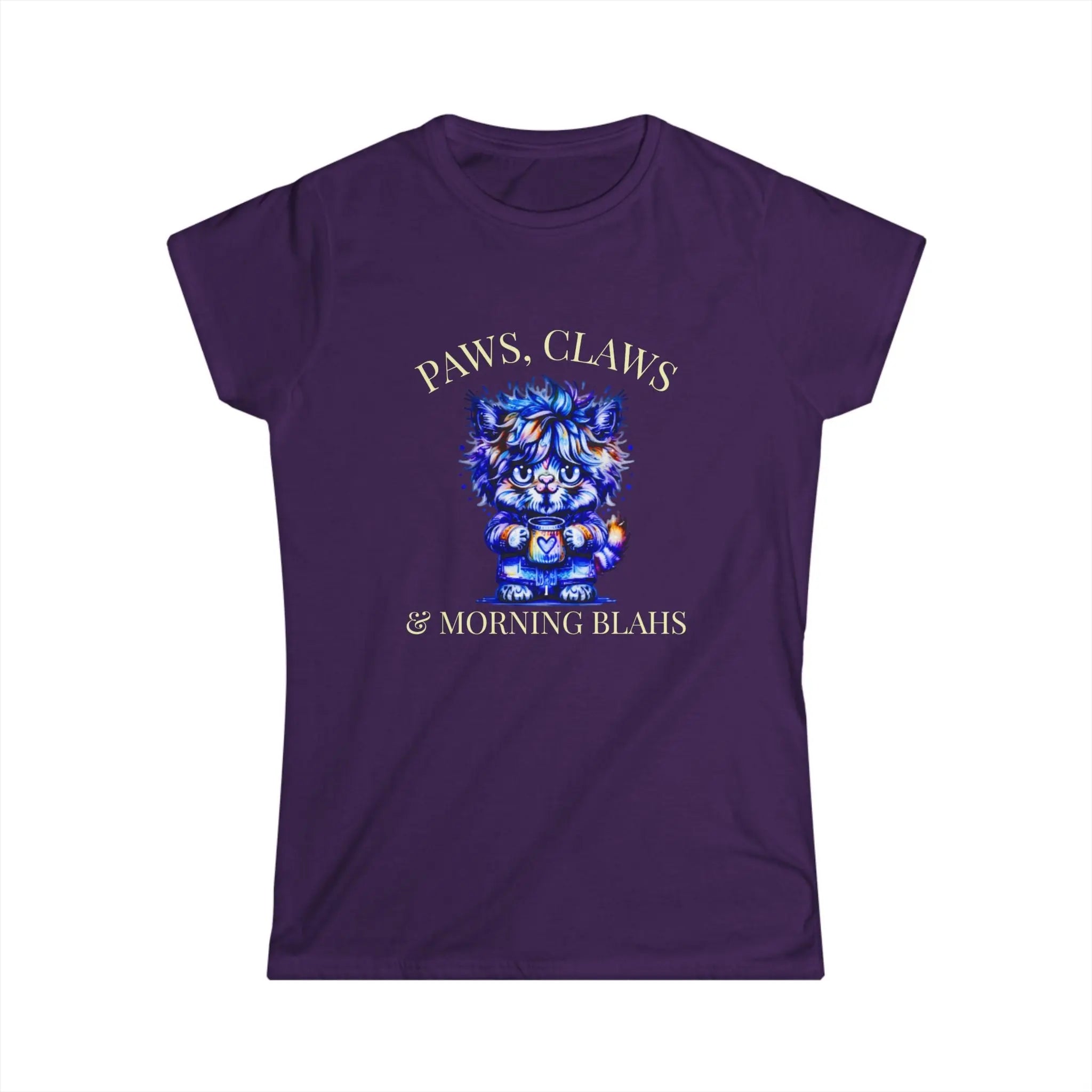 Morning Blahs Tshirt - Cute Colorful Cat and Coffee Tee Printify