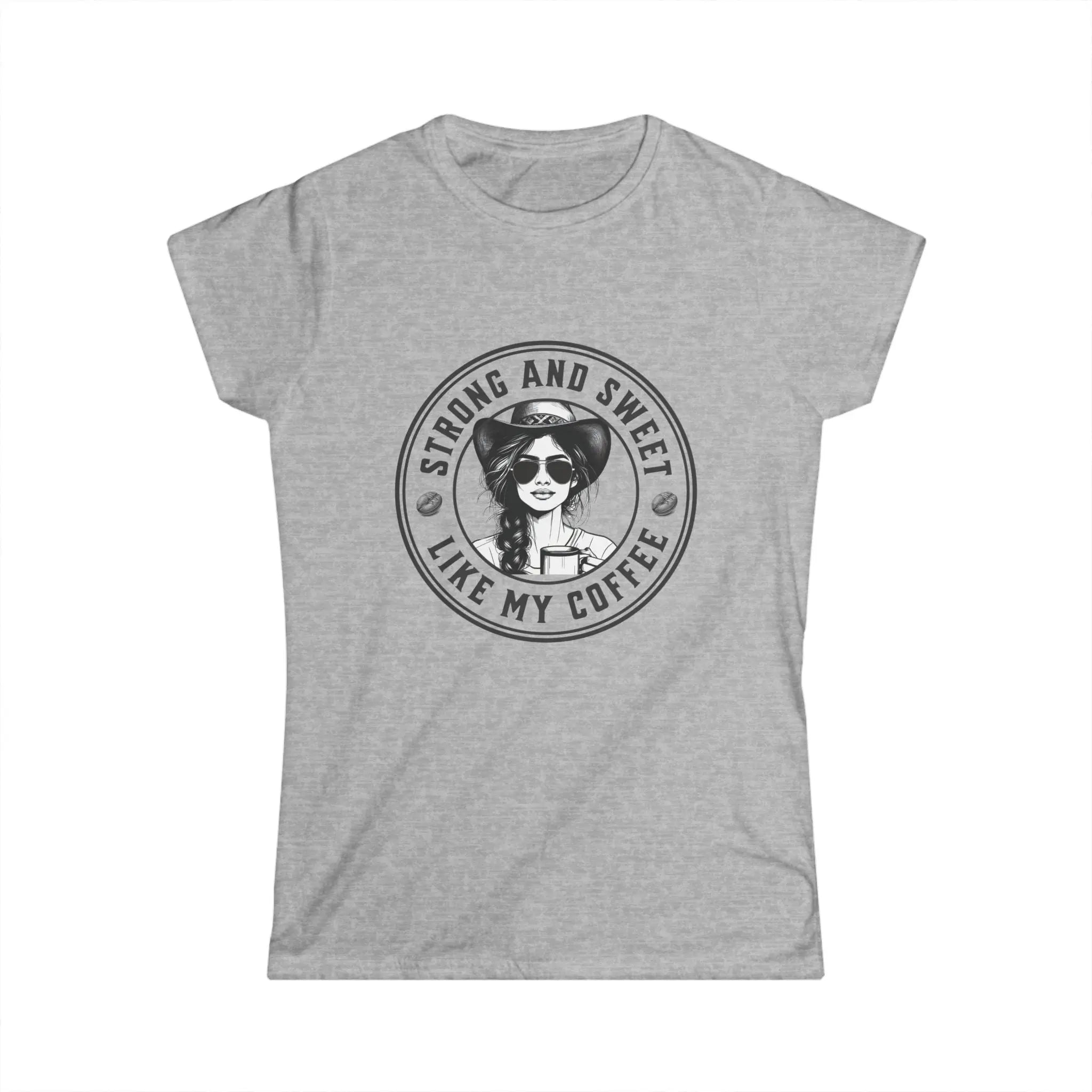 Strong And Sweet Tshirt - Cowgirl Drinking Coffee Like My Coffee Design Printify