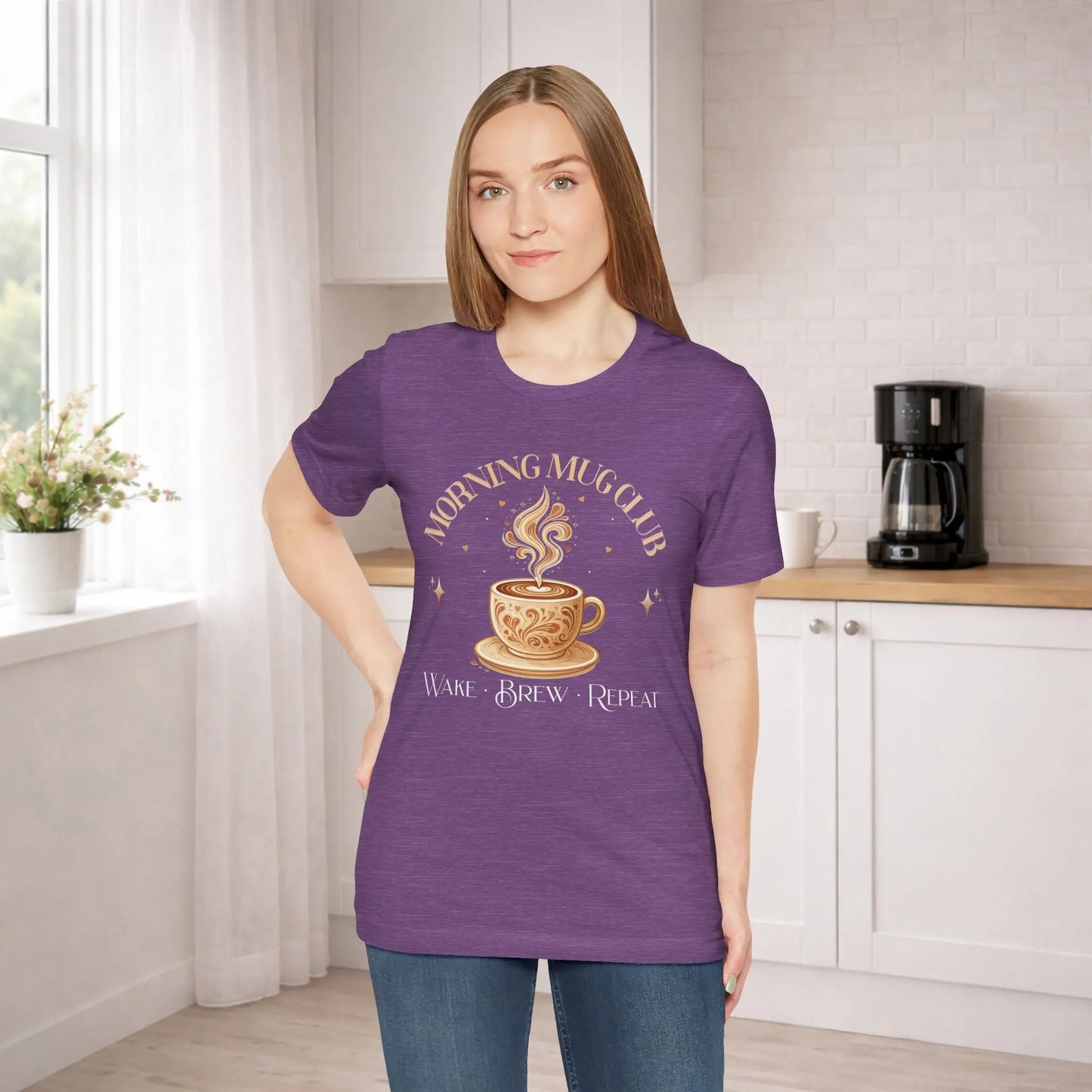 Morning Mug Club Tee — "Wake Brew Repeat" Printify