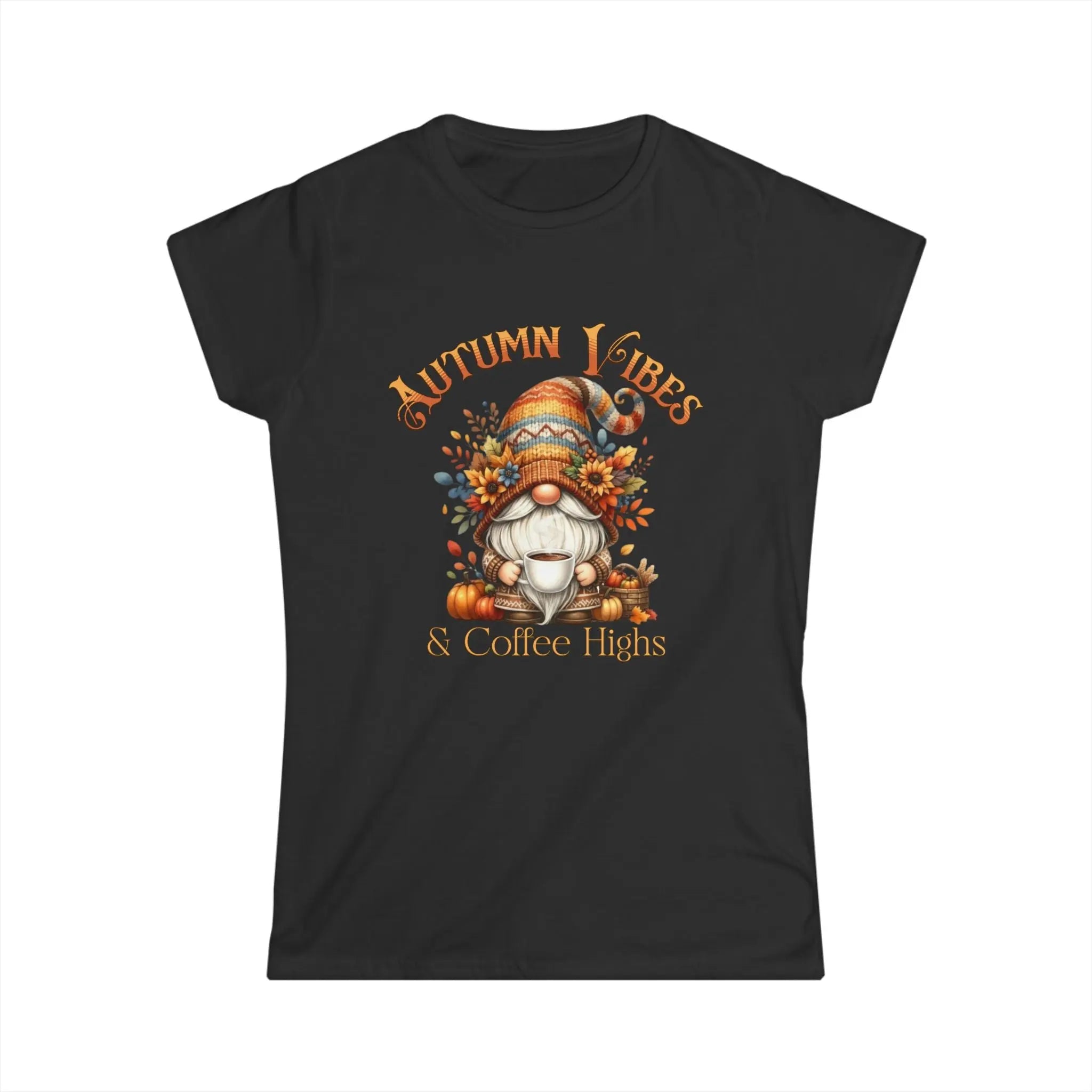 Autumn Vibes T-shirt, Cozy Fall Shirt, Gnome Lover Gift, Seasonal Graphic Tee, Coffee Lovers Apparel, Thanksgiving Outfit Printify