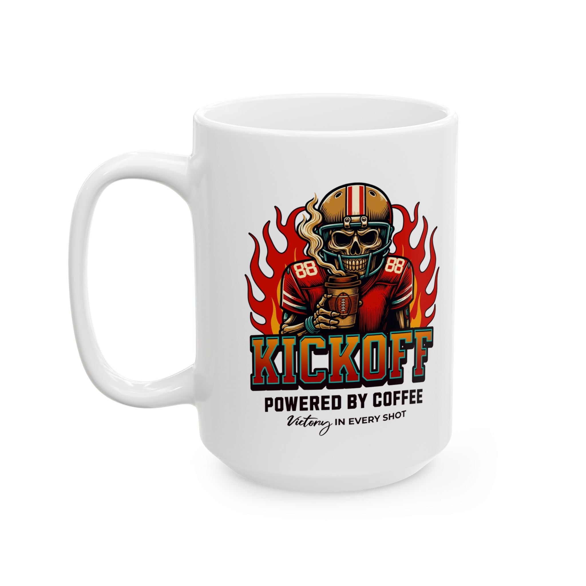 Kickoff Powered by Coffee 15 oz Mug Printify
