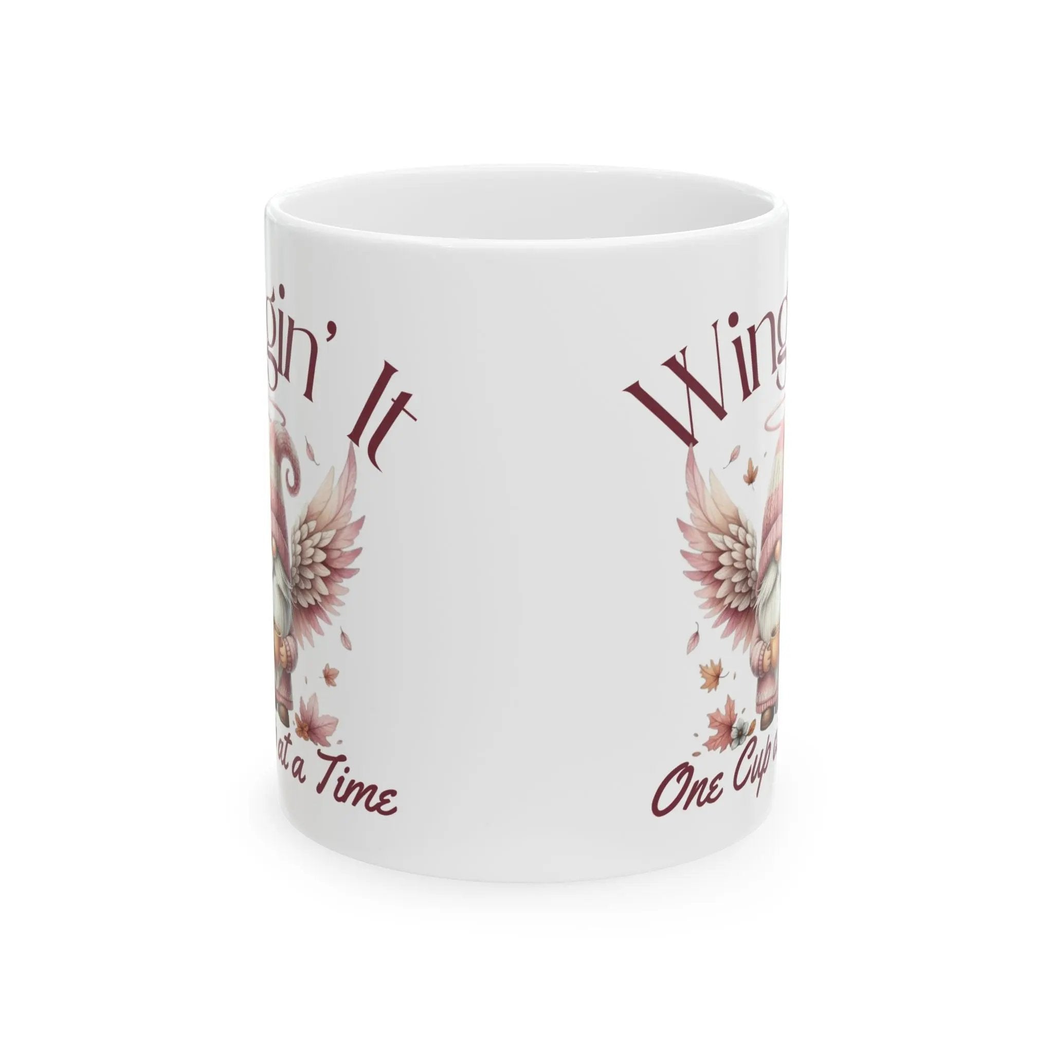 Wingin It Coffee Mug - Cute Gnome Angel Coffee Mug Printify