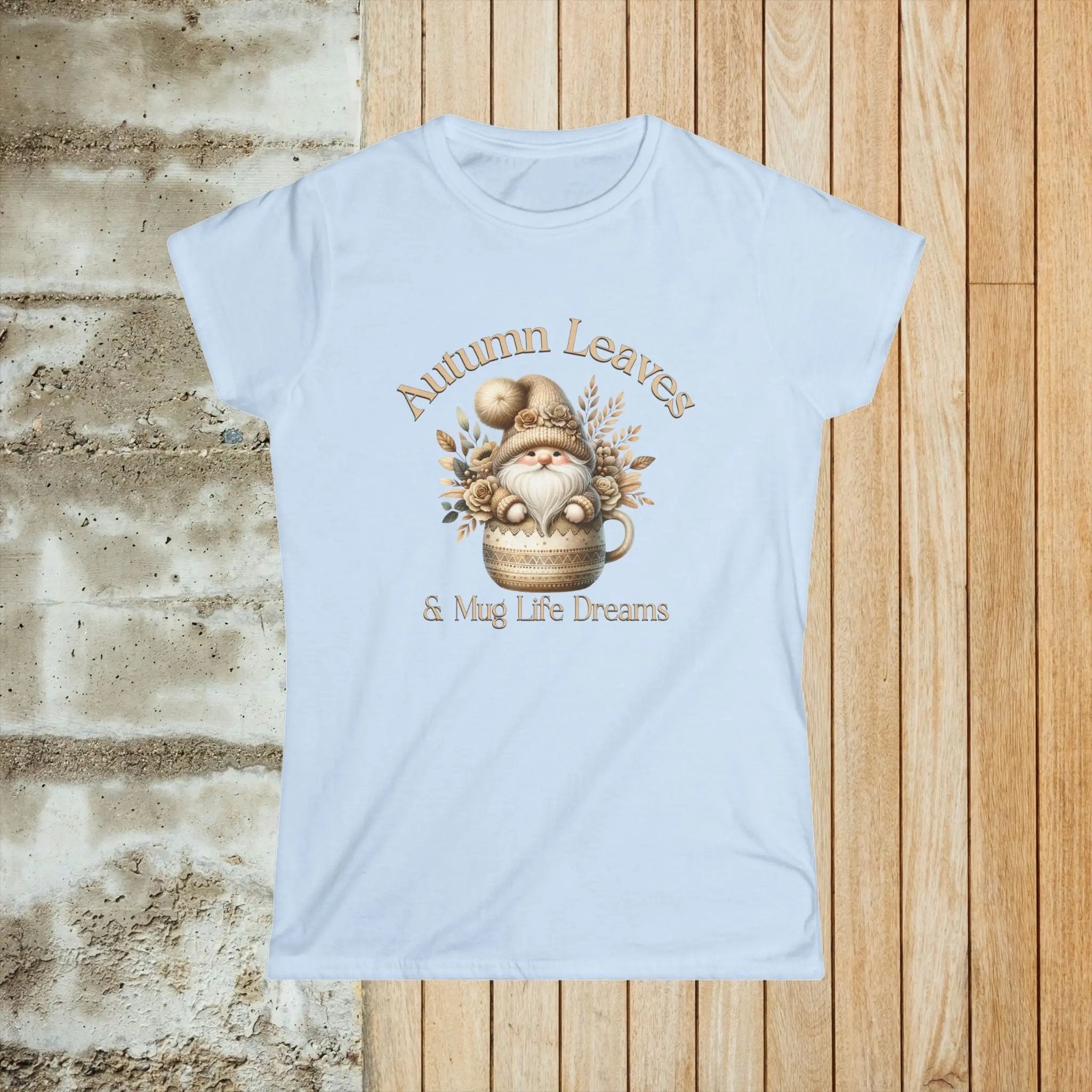 Autumn Leaves Women's Softstyle Tee - Cozy gnome ina coffee cup fall vibes Printify