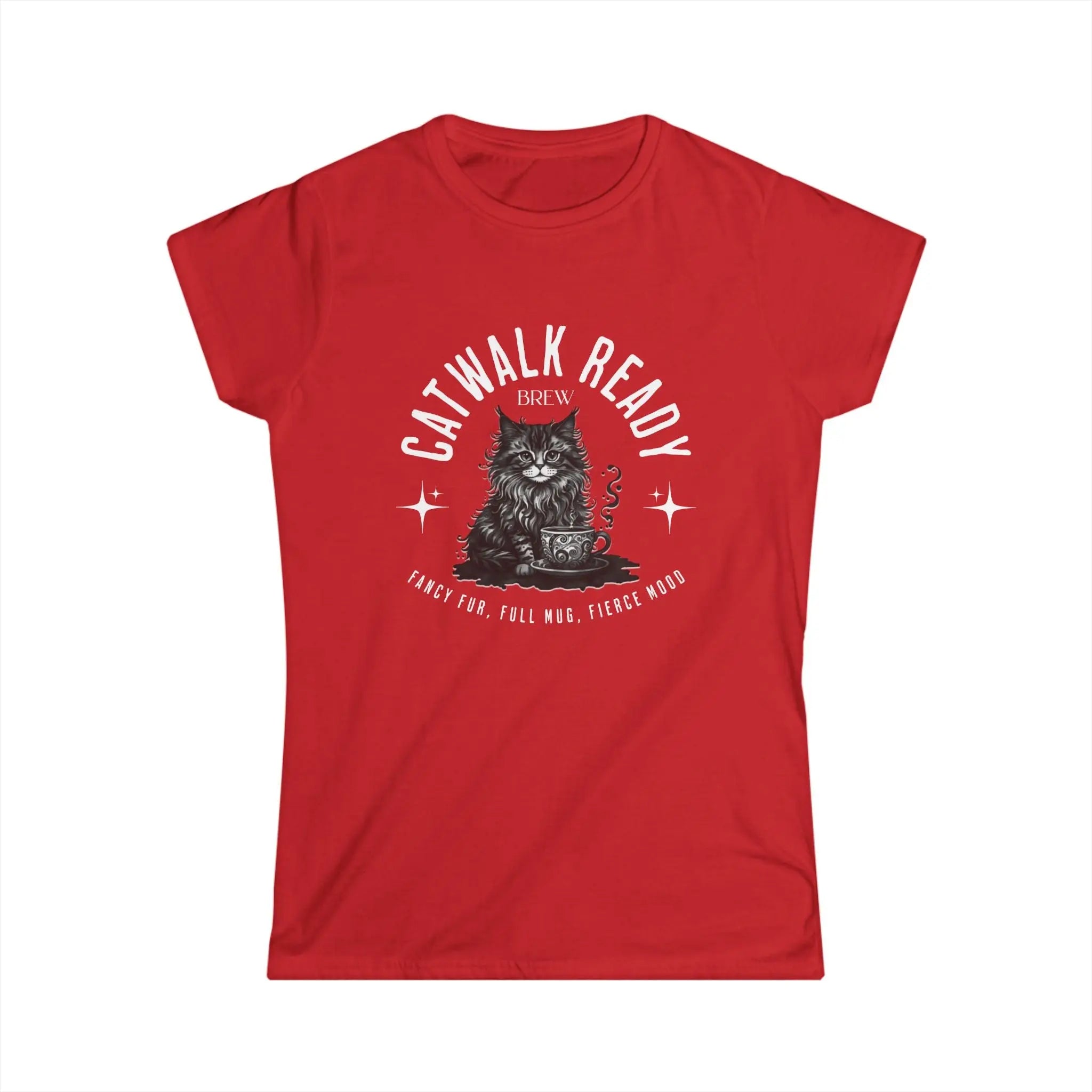 Elegant Cat Coffee T-Shirt – Catwalk Ready Brew, Fancy Fur, Full Mug, Fierce Mood Printify