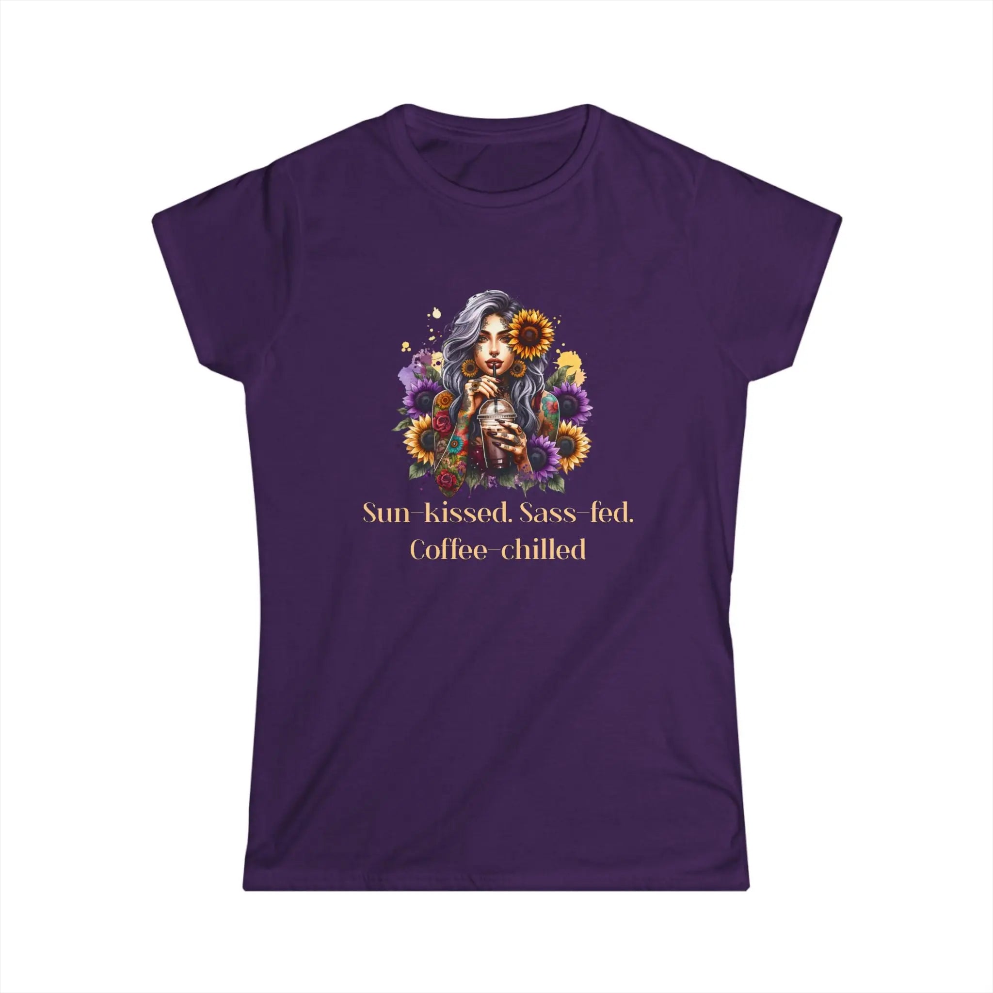 Sun-Kissed Tshirt -  Sass-Fed, Coffee Chilled - Sunflower Tattoo Woman Coffee Tee Printify