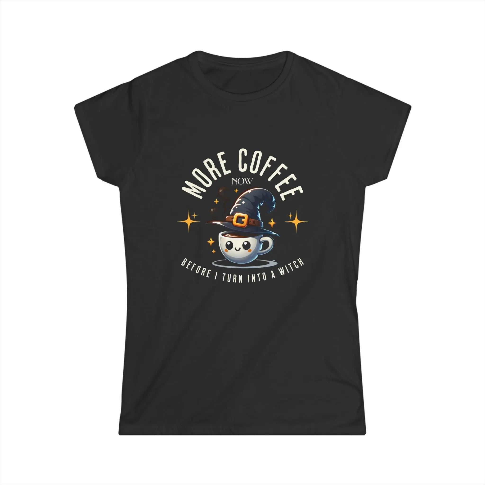 More Coffee Now T-Shirt | Cute Witch Coffee Tee, Halloween Gift, Funny Shirt, Coffee Lover Apparel, Spooky Season Outfit Printify