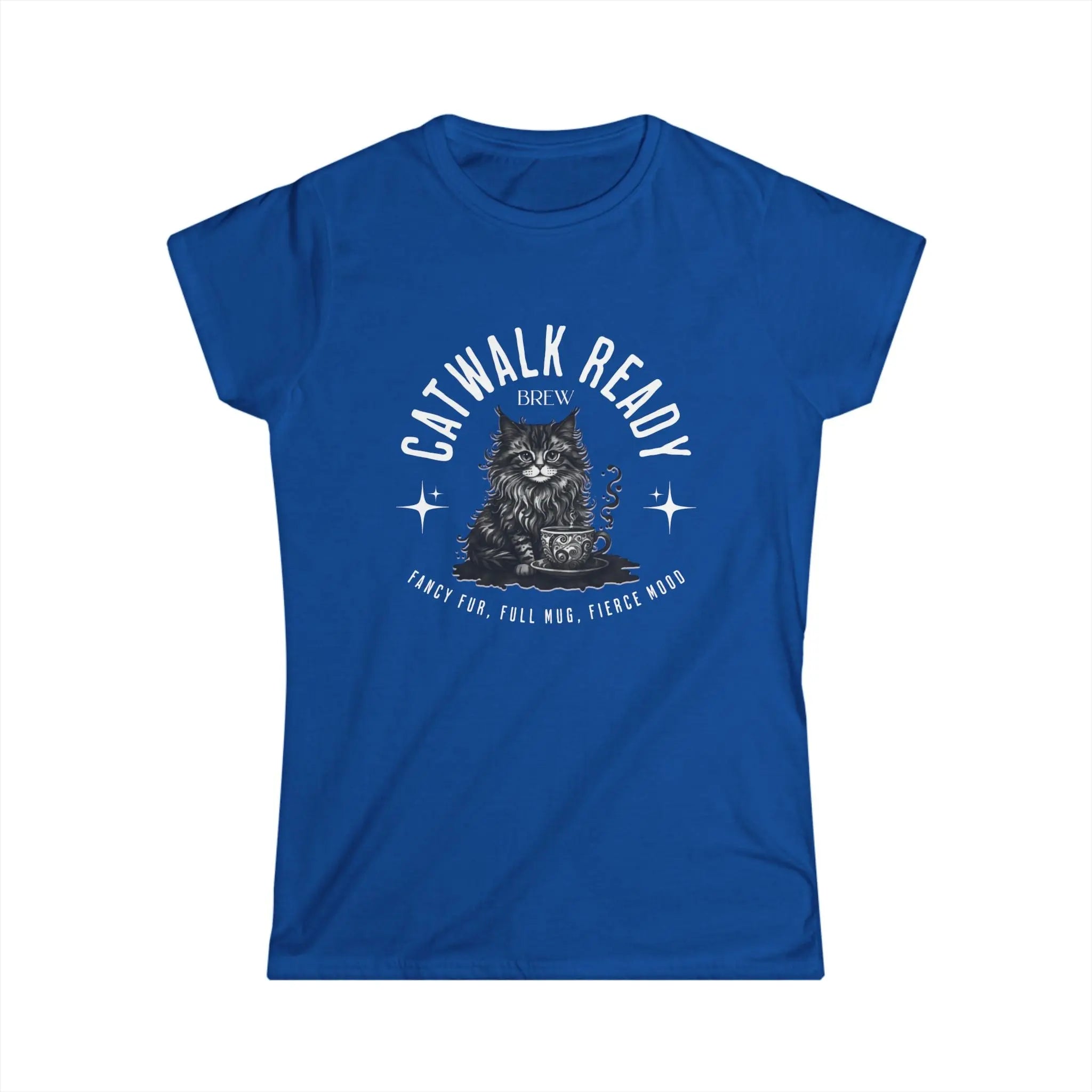 Elegant Cat Coffee T-Shirt – Catwalk Ready Brew, Fancy Fur, Full Mug, Fierce Mood Printify