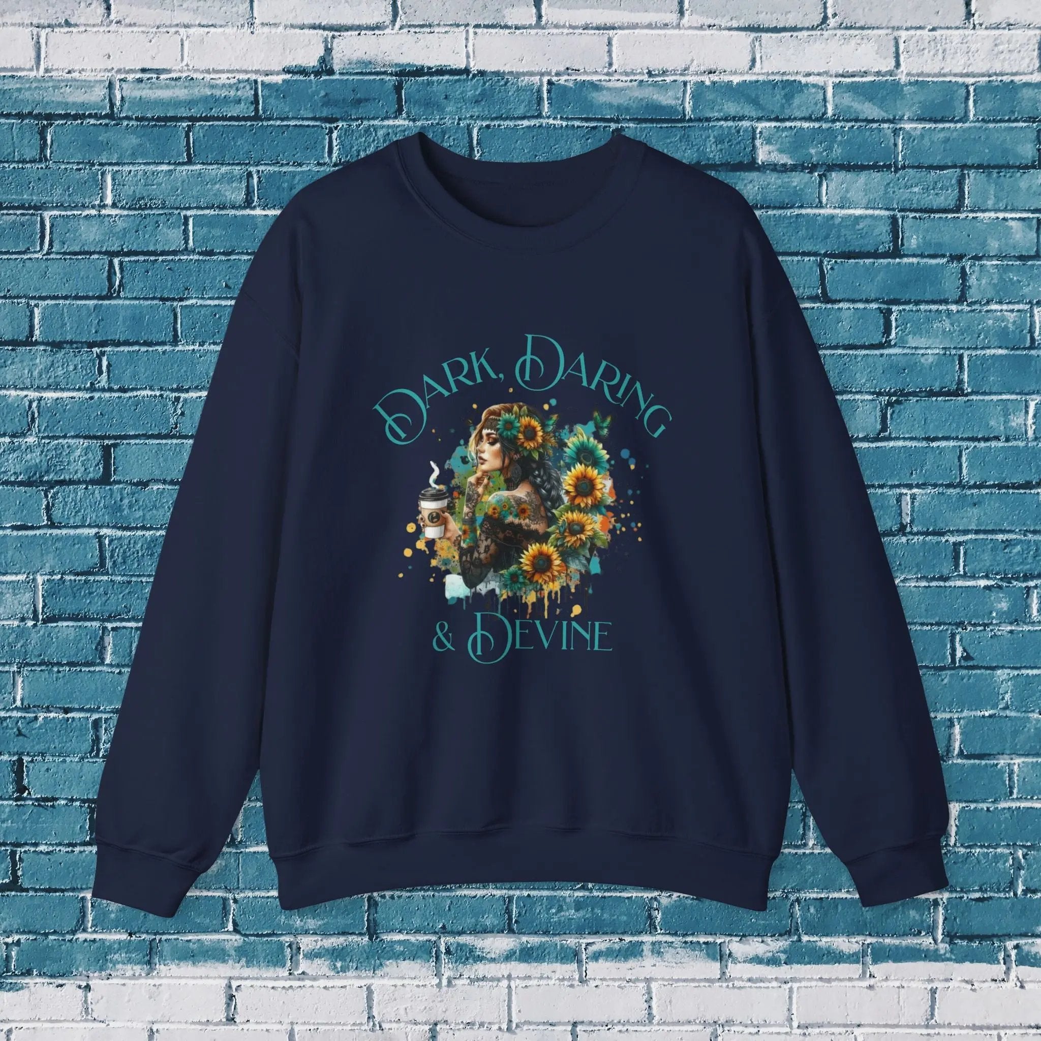 Divine Sweatshirt - Woman Sunflower Coffee Design, Cozy Casual Wear, Thoughtful Gift, Autumn Style, Floral Design - Boldly Bitter Company