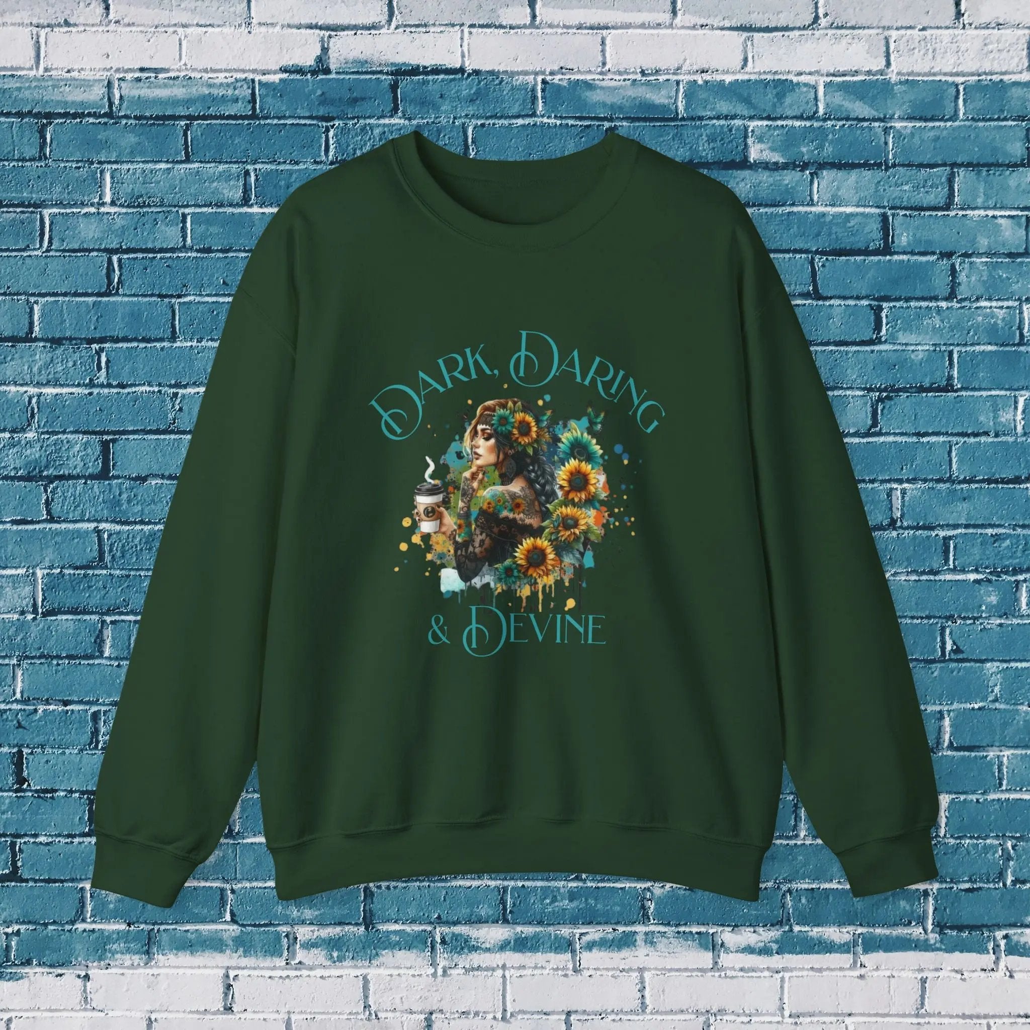 Divine Sweatshirt - Woman Sunflower Coffee Design, Cozy Casual Wear, Thoughtful Gift, Autumn Style, Floral Design - Boldly Bitter Company
