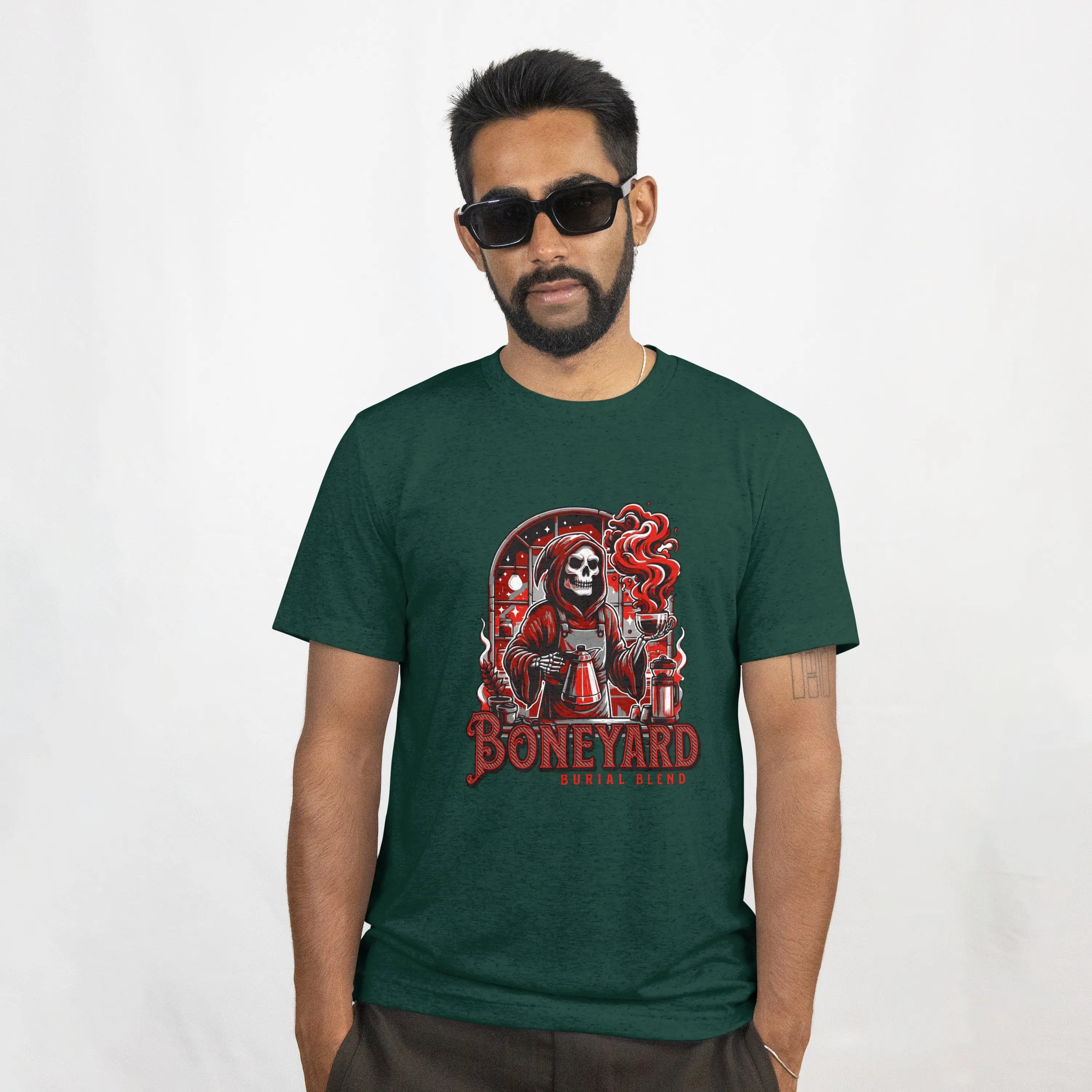 Graphic Skeleton Coffee T-Shirt – “Boneyard Burial Blend” - Boldly Bitter Company