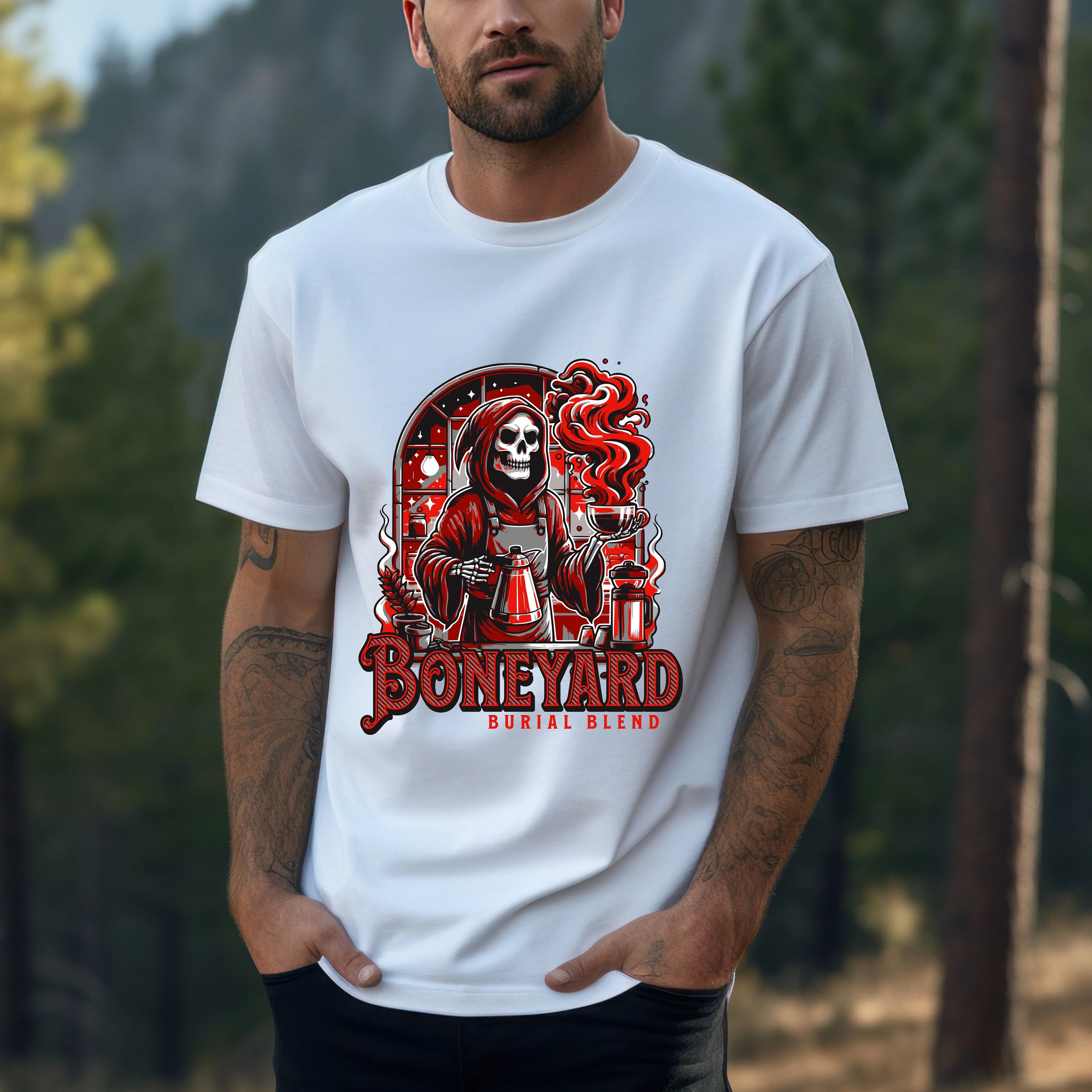 Graphic Skeleton Coffee T-Shirt – “Boneyard Burial Blend” - Boldly Bitter Company