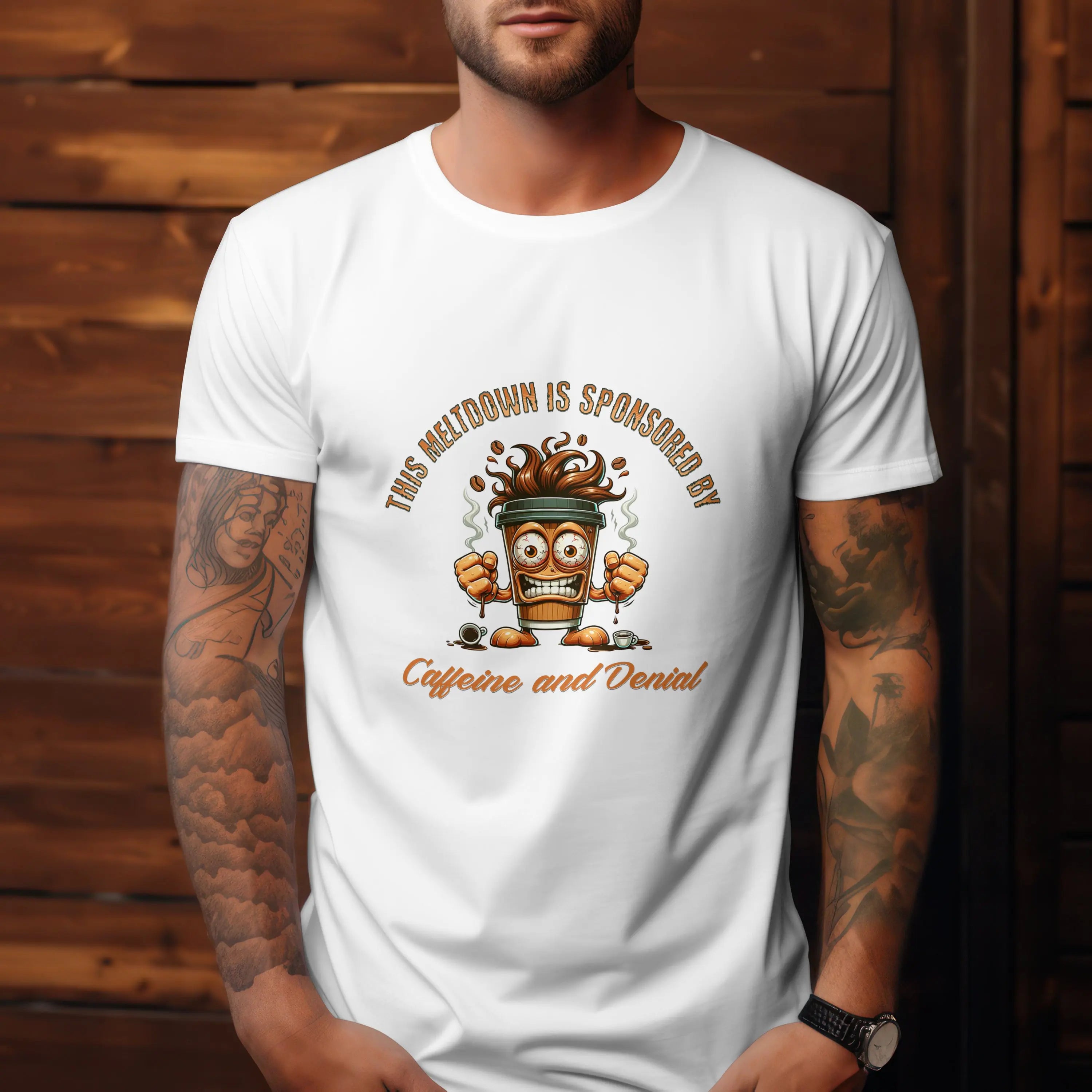 Caffeine and Denial T-Shirt - Boldly Bitter Company