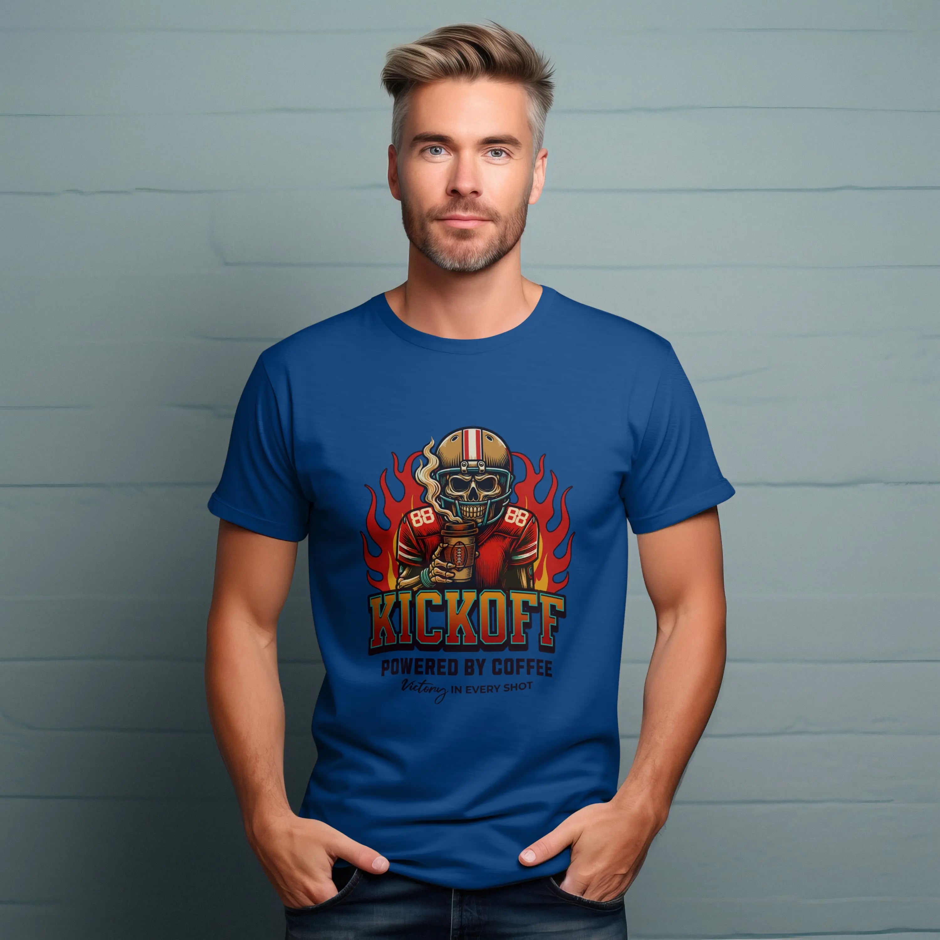 Kickoff Powered by Coffee T-Shirt Printify