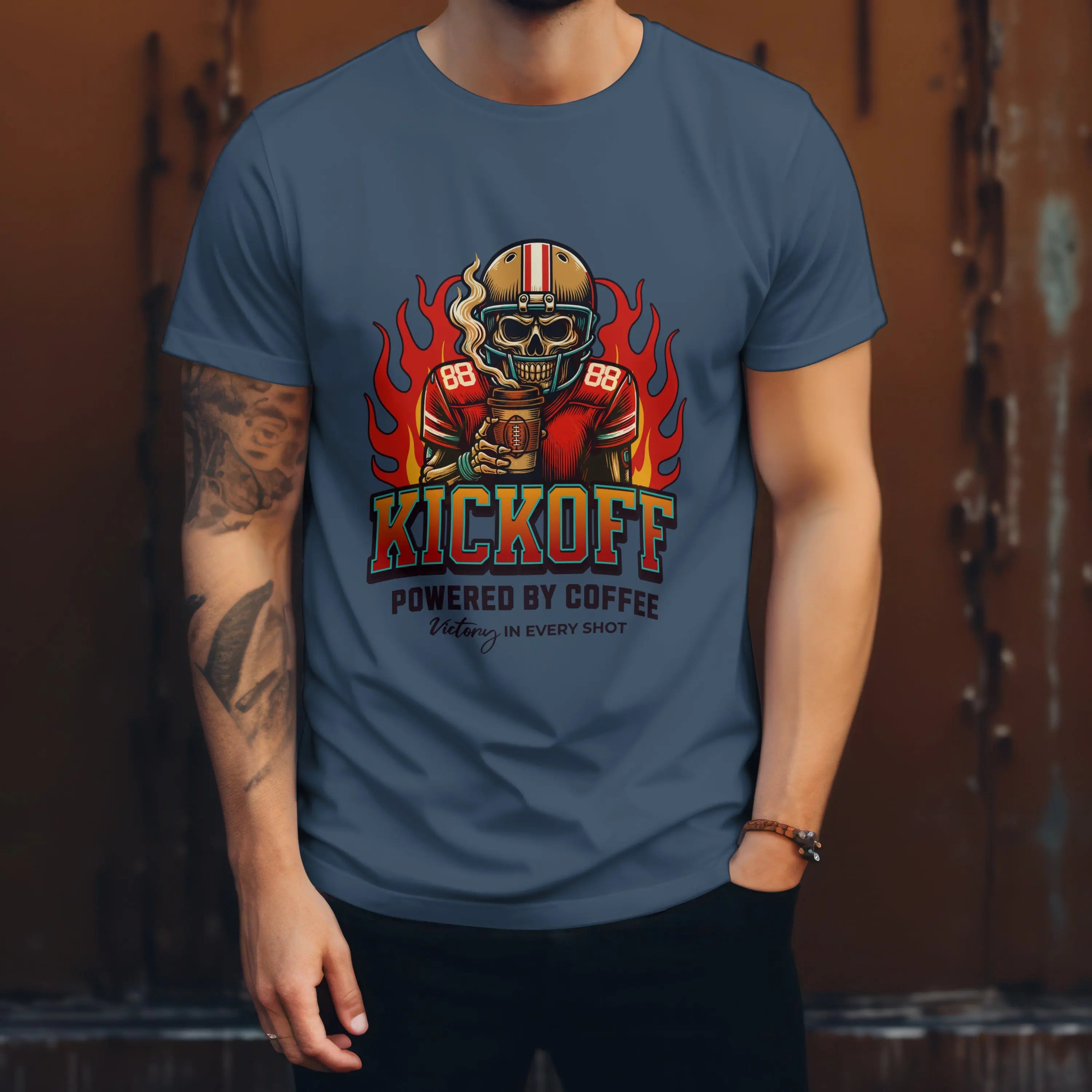 Kickoff Powered by Coffee T-Shirt Printify