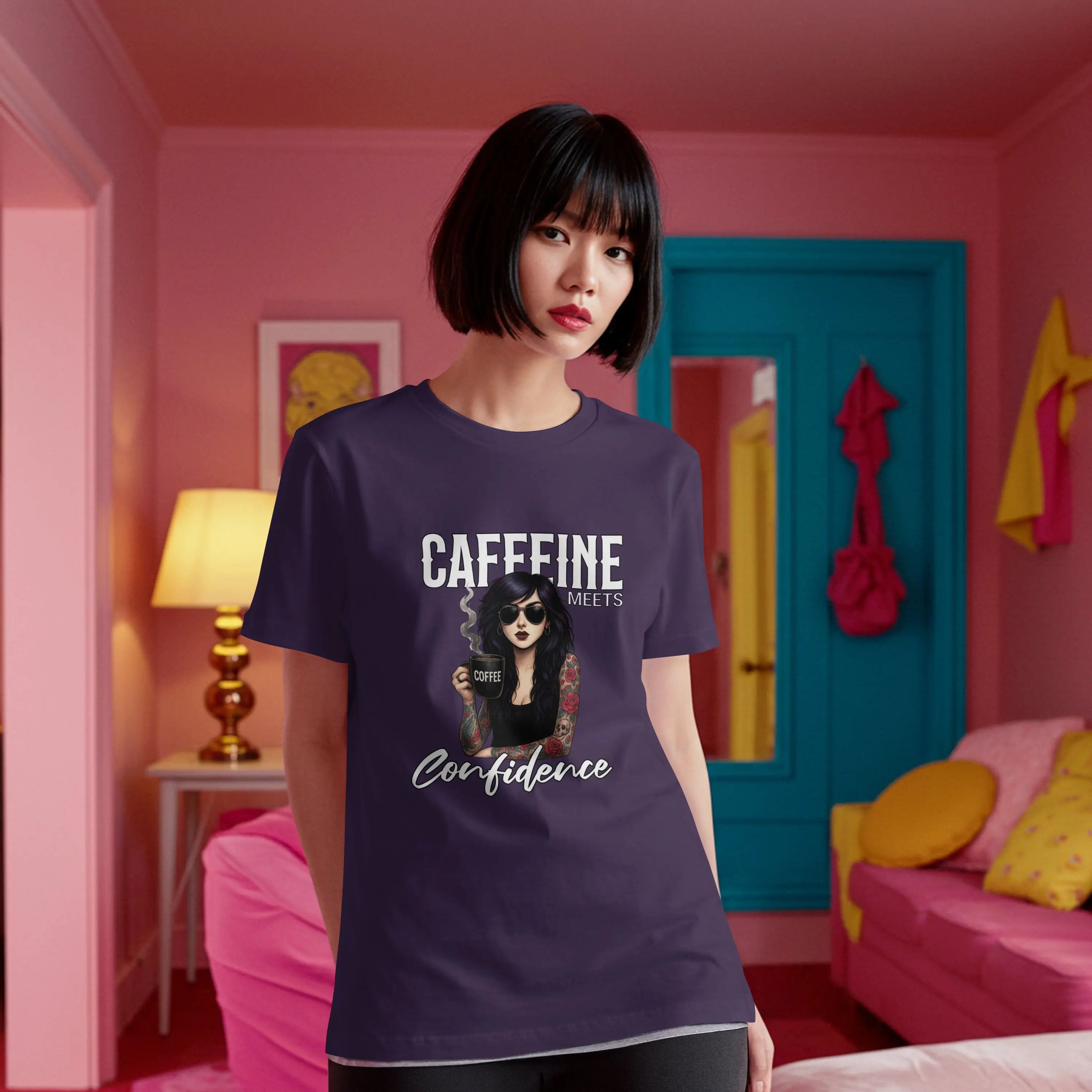 Caffeine and Confidence - T-Shirt Tattoo Woman Caffeine Confidence Design Printify