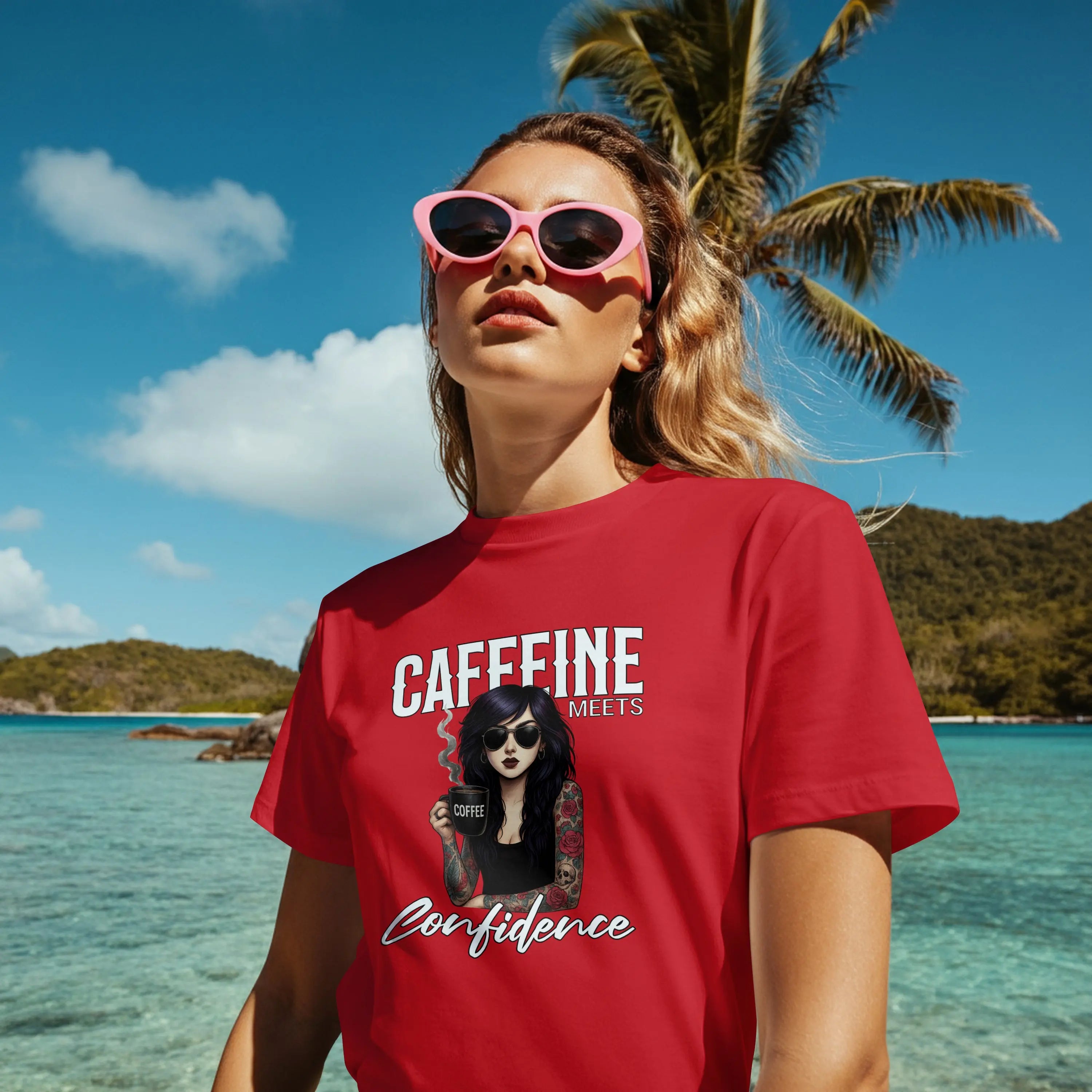 Caffeine and Confidence - T-Shirt Tattoo Woman Caffeine Confidence Design Printify