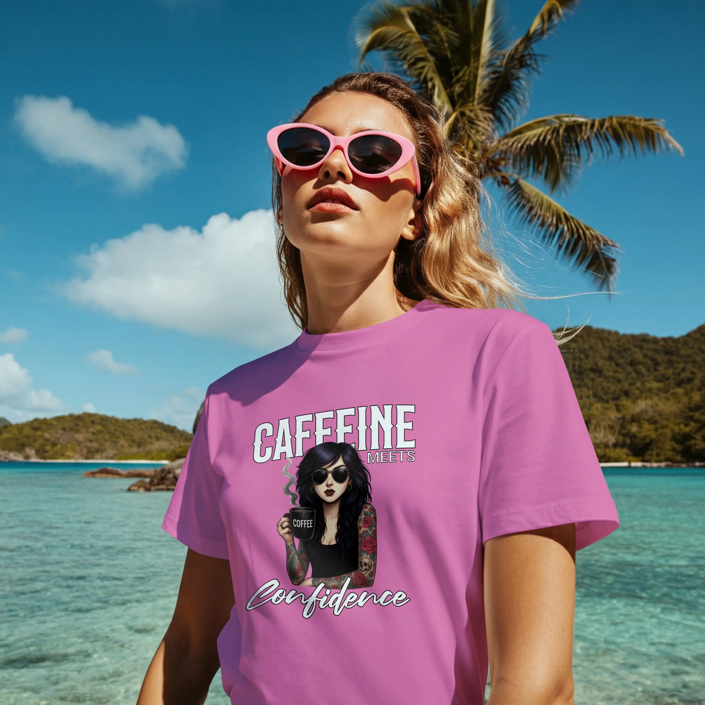 Caffeine and Confidence - T-Shirt Tattoo Woman Caffeine Confidence Design Printify