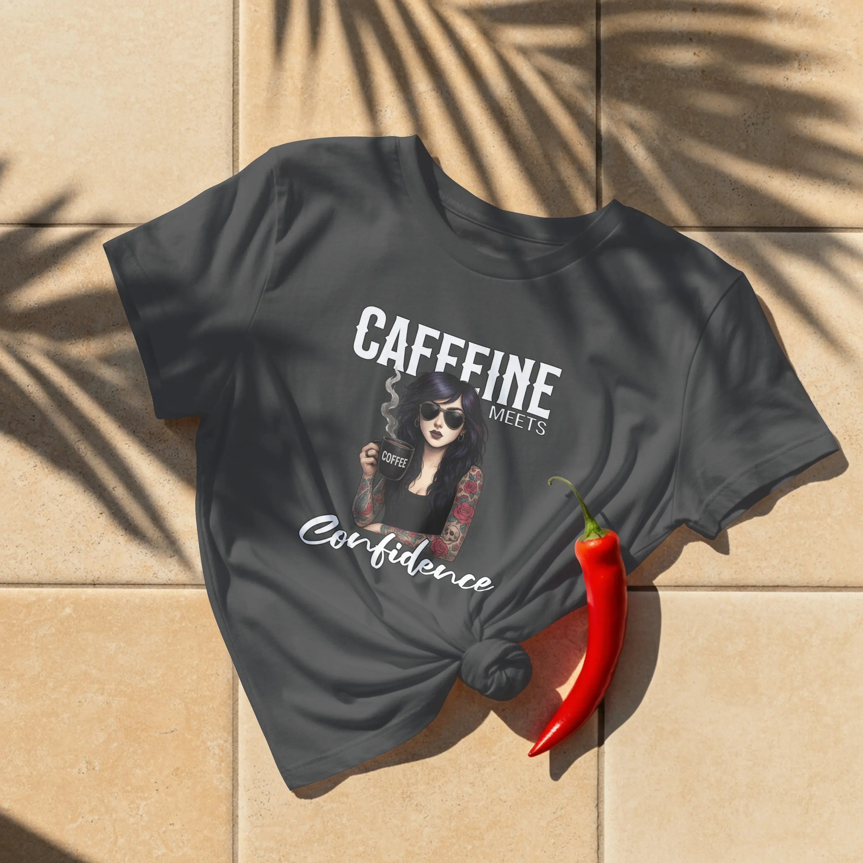 Caffeine and Confidence - T-Shirt Tattoo Woman Caffeine Confidence Design Printify